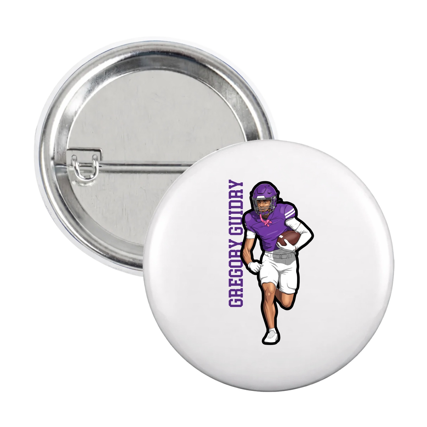 Game Day Button — Name Vertical in White
