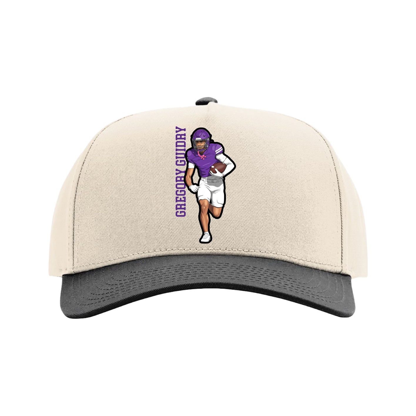 Full Fabric Five-Panel Champ Cap — Name Vertical in Cream/Black