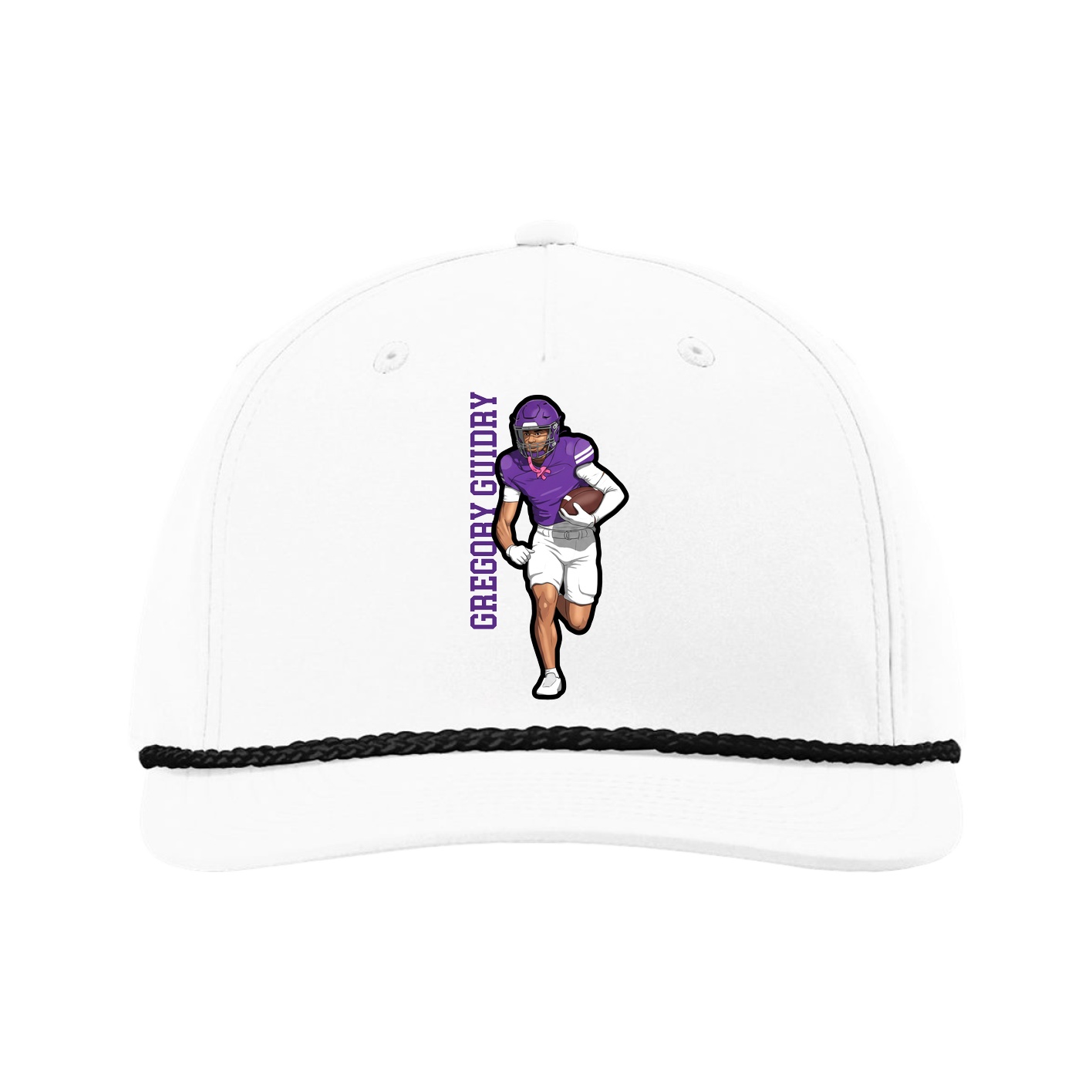 Five-Panel Classic Rope Cap — Name Vertical in White