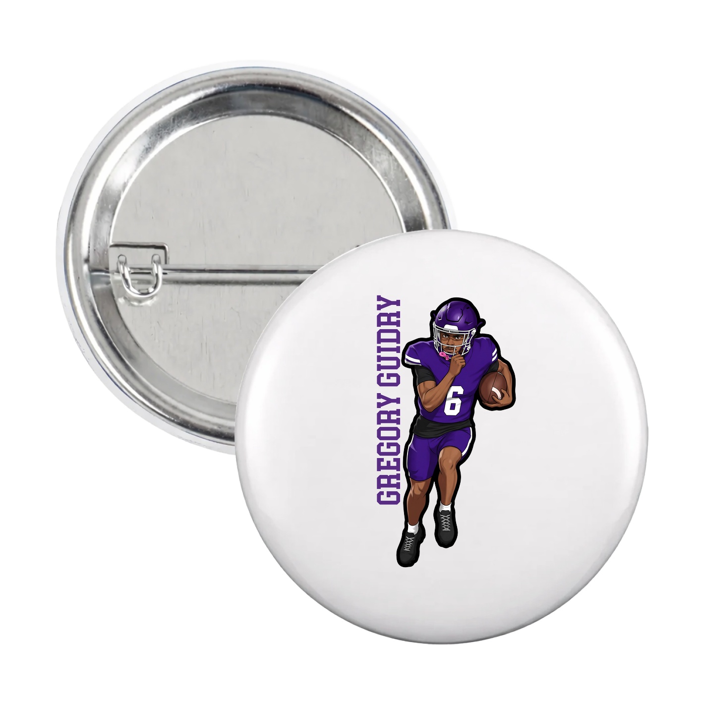 Game Day Button — Name Vertical in White