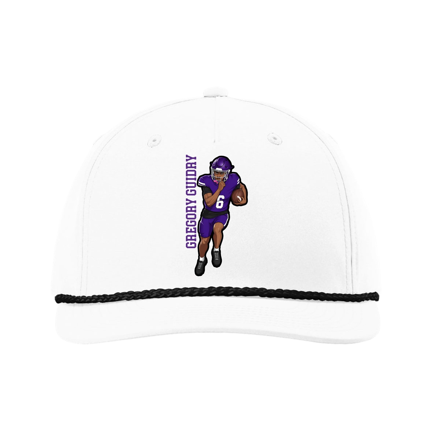 Five-Panel Classic Rope Cap — Name Vertical in White