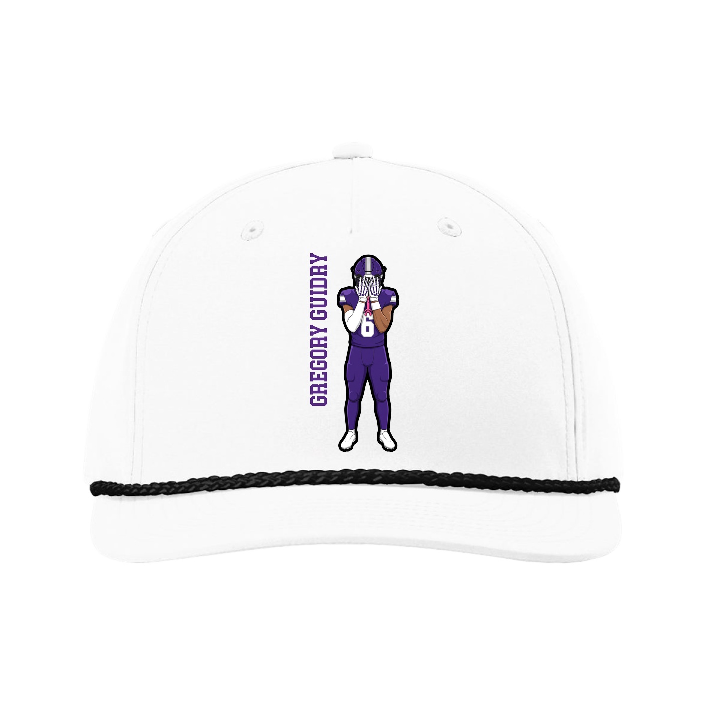 Five-Panel Classic Rope Cap — Name Vertical in White