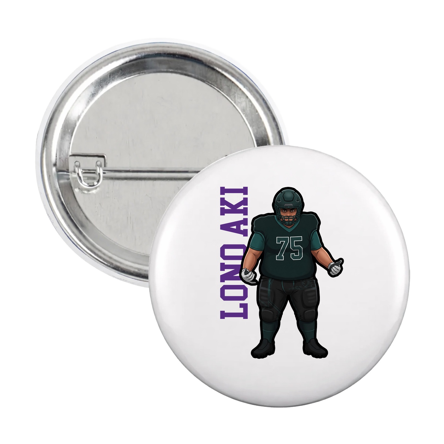 Game Day Button — Name Vertical in White