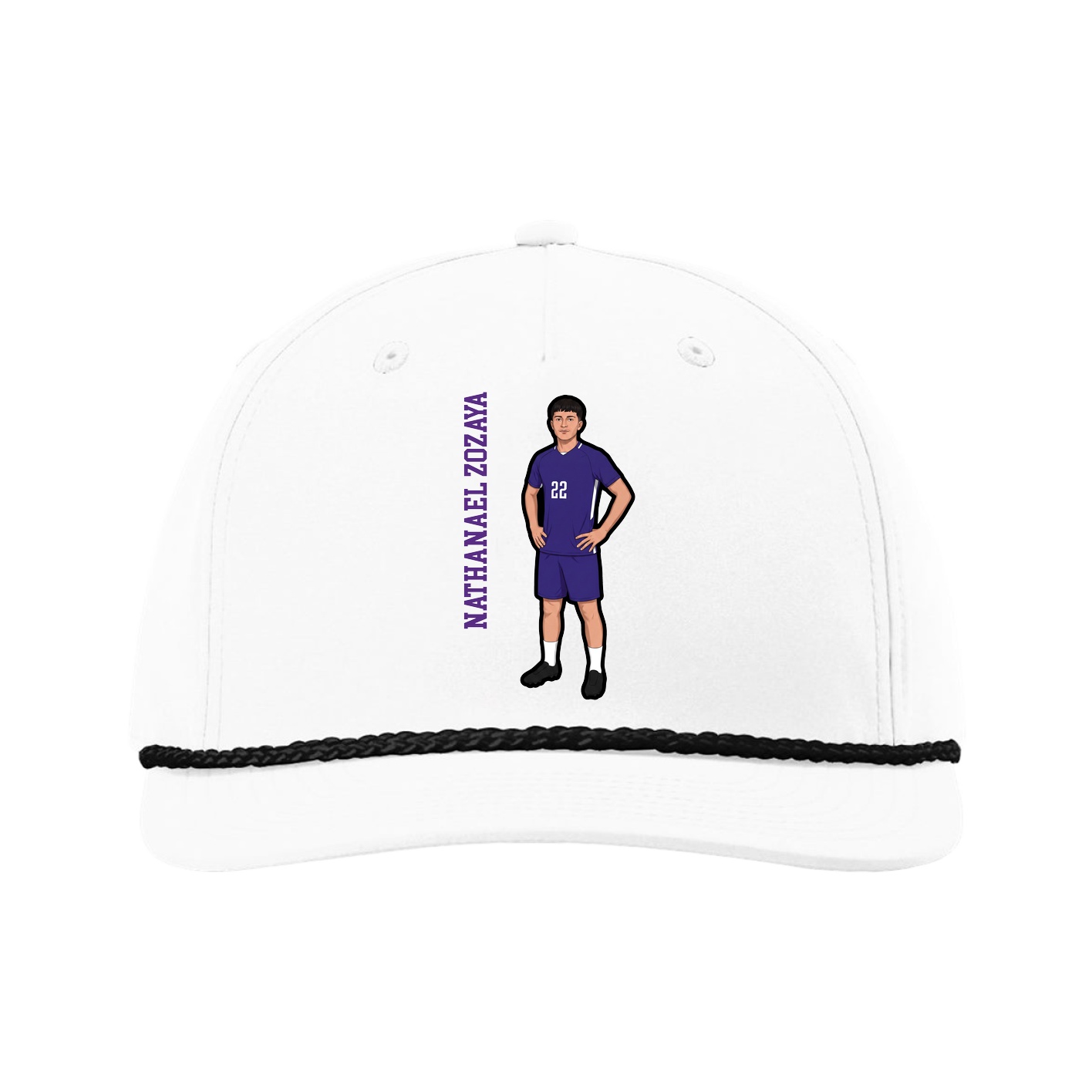 Five-Panel Classic Rope Cap — Name Vertical in White