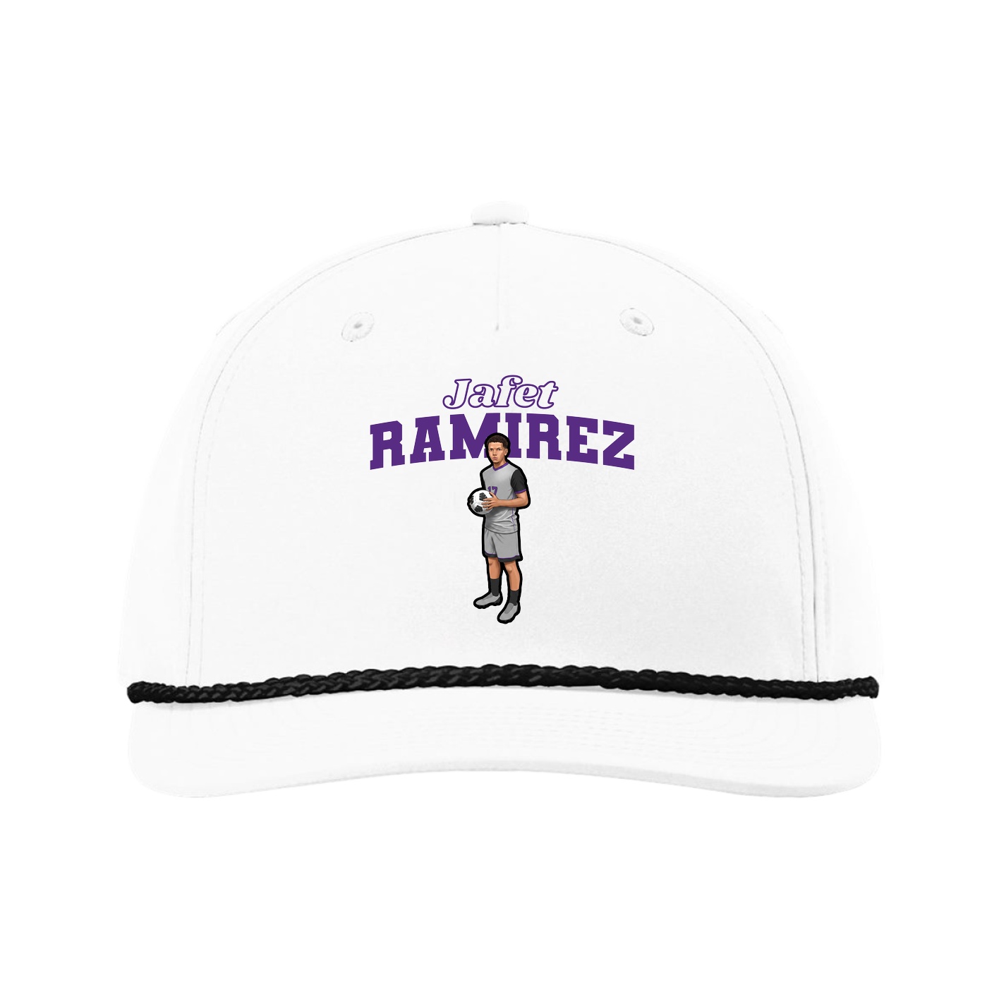 Five-Panel Classic Rope Cap — Name Arch in White