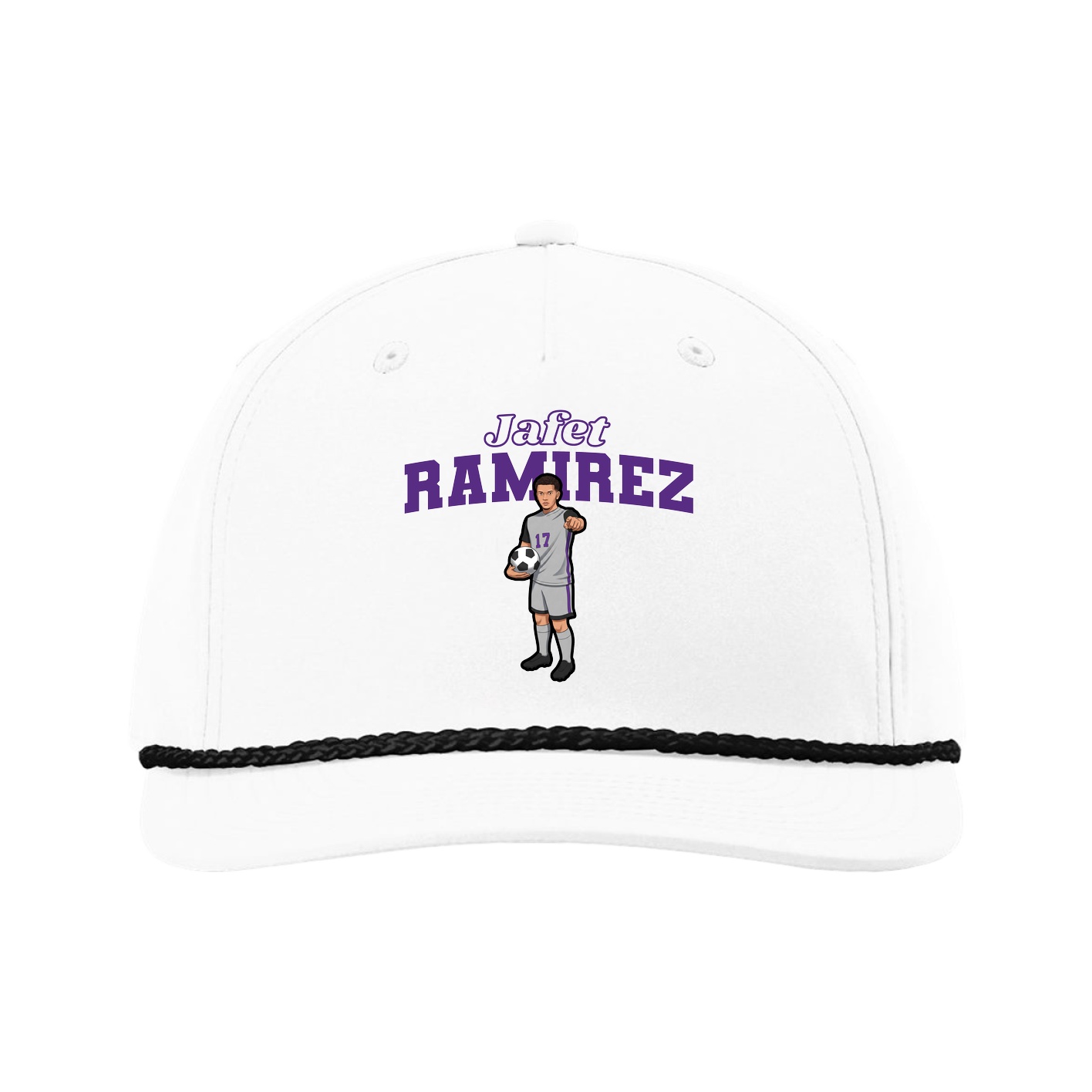 Five-Panel Classic Rope Cap — Name Arch in White