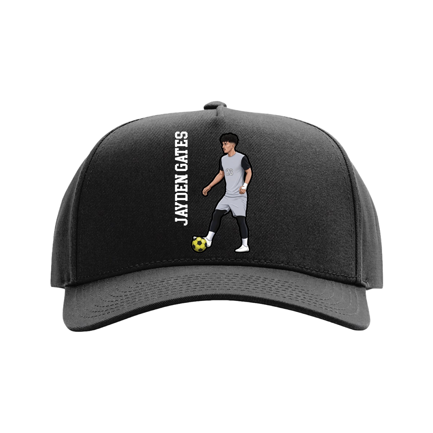 Full Fabric Five-Panel Champ Cap — Name Vertical in Black