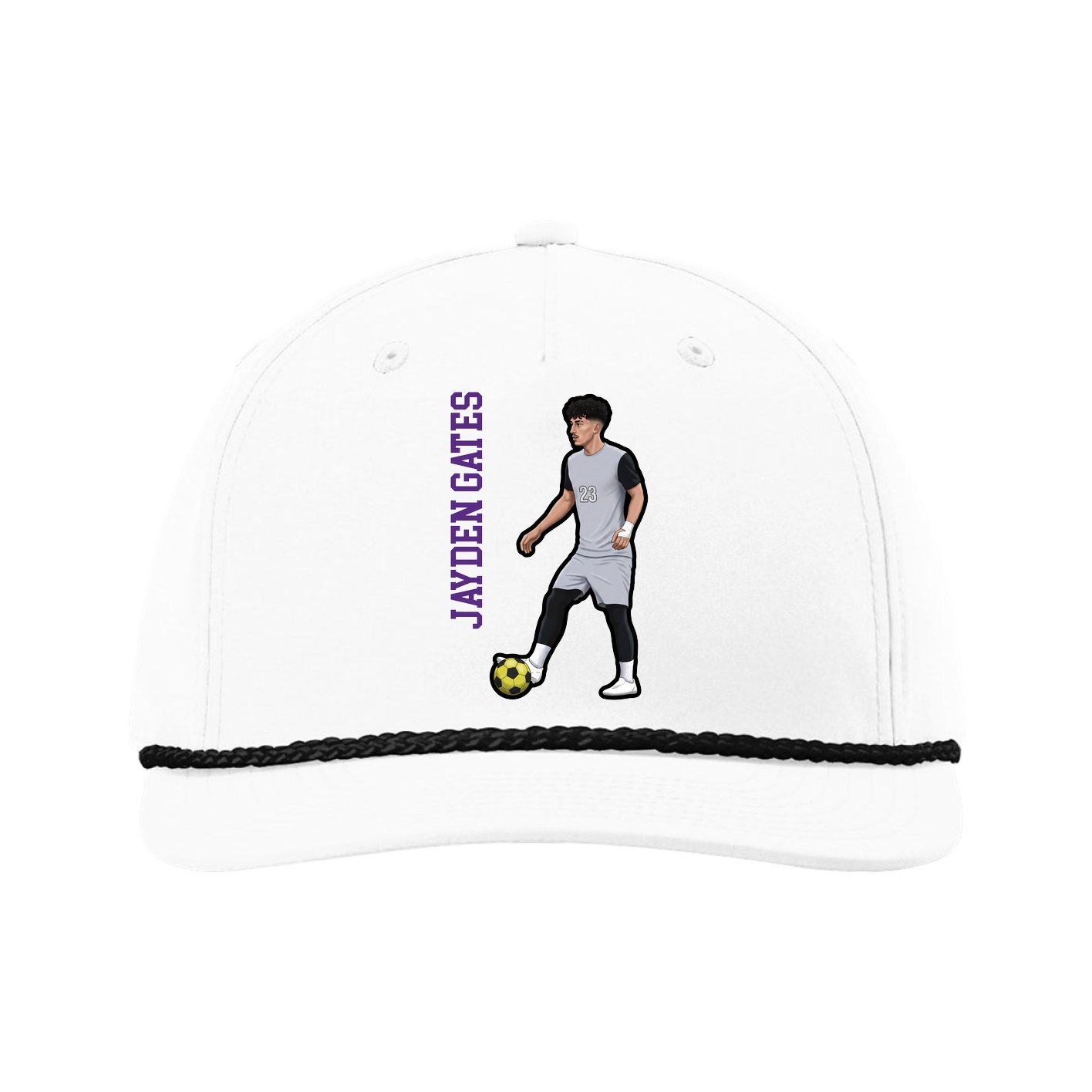 Five-Panel Classic Rope Cap — Name Vertical in White