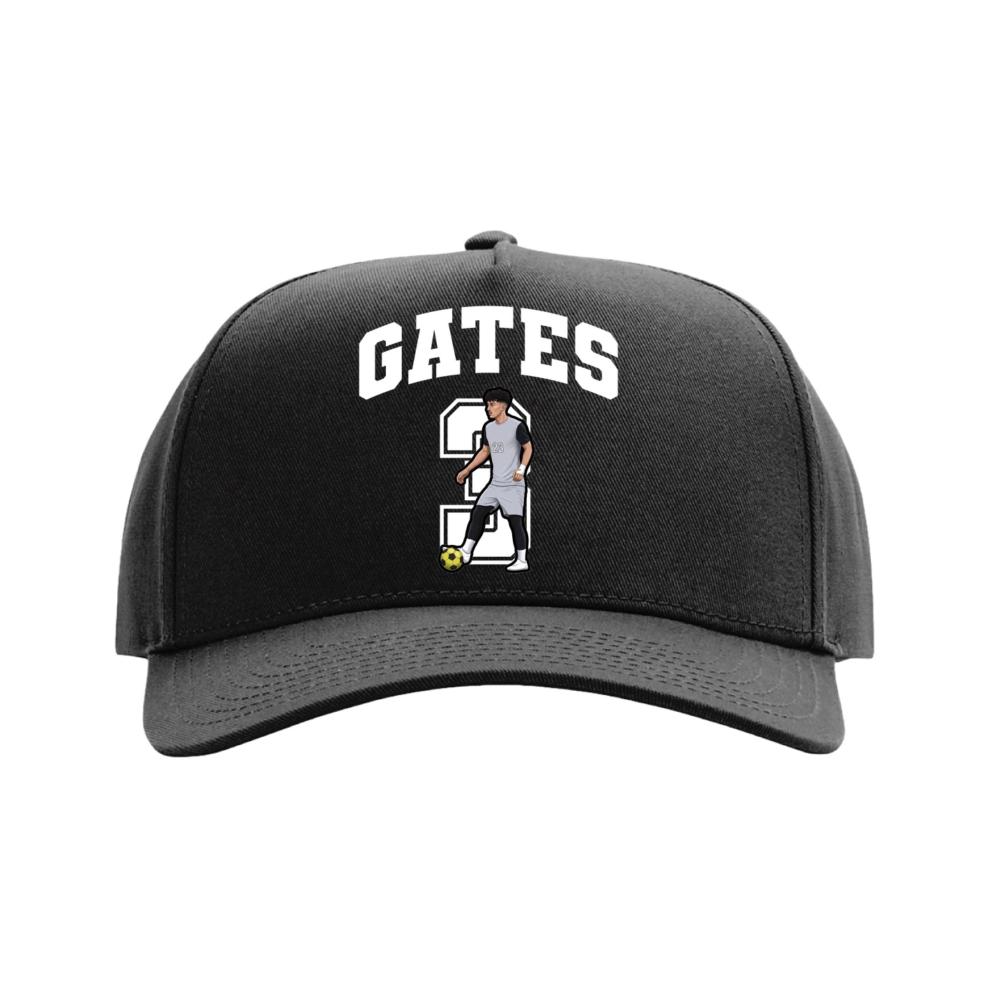 Full Fabric Five-Panel Champ Cap — Number in Black
