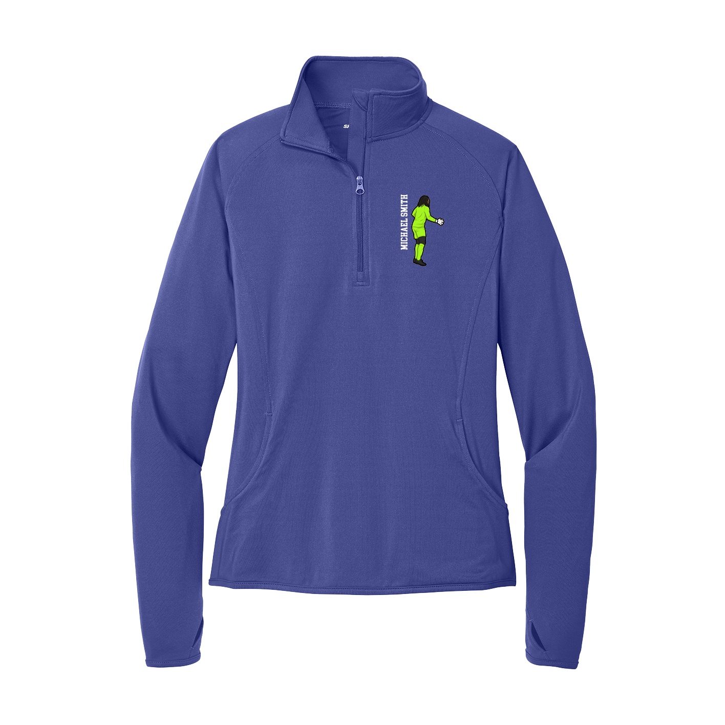Women's Q-Zip Pullover — Name Vertical in Purple