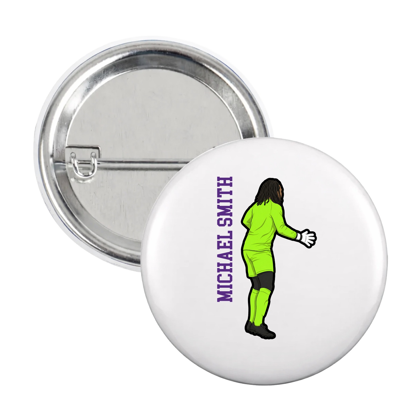 Game Day Button — Name Vertical in White