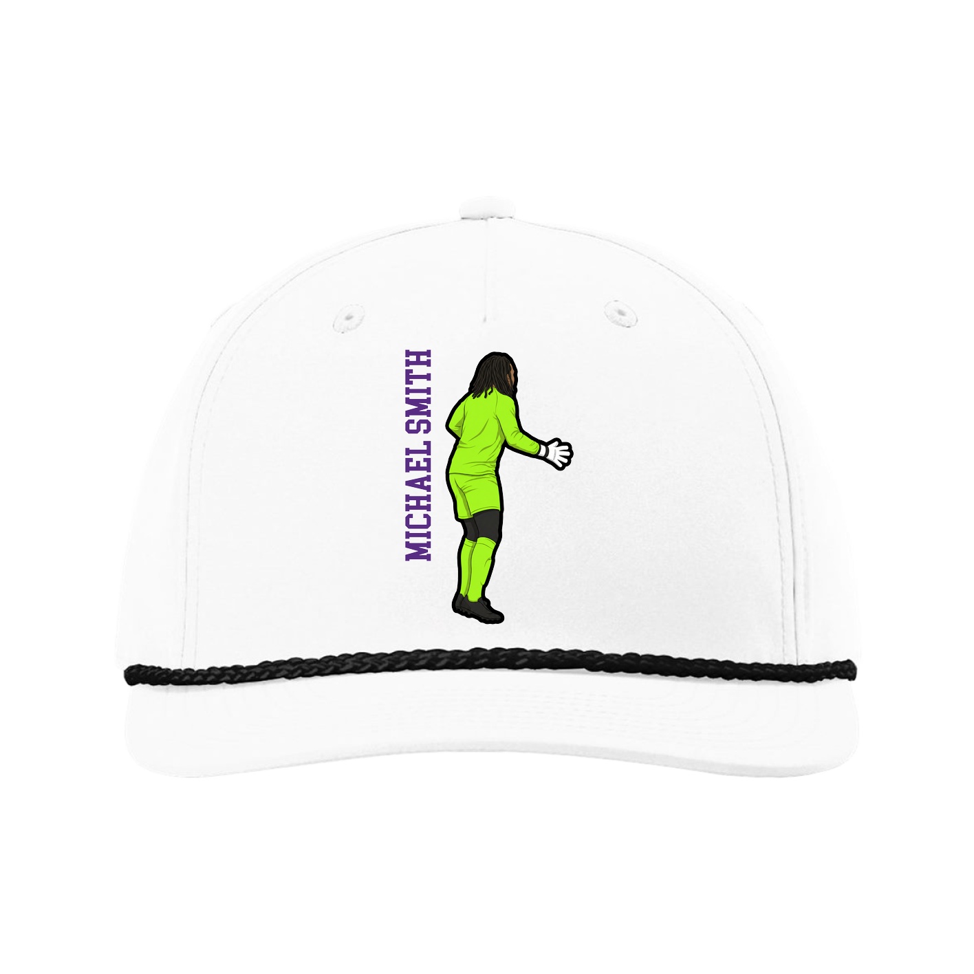 Five-Panel Classic Rope Cap — Name Vertical in White