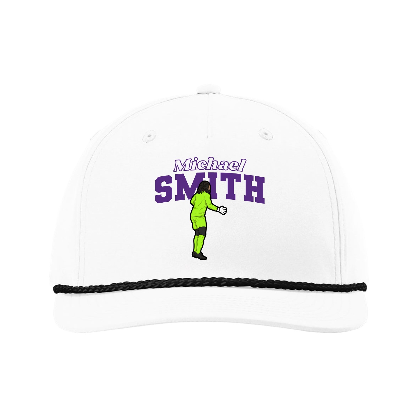 Five-Panel Classic Rope Cap — Name Arch in White
