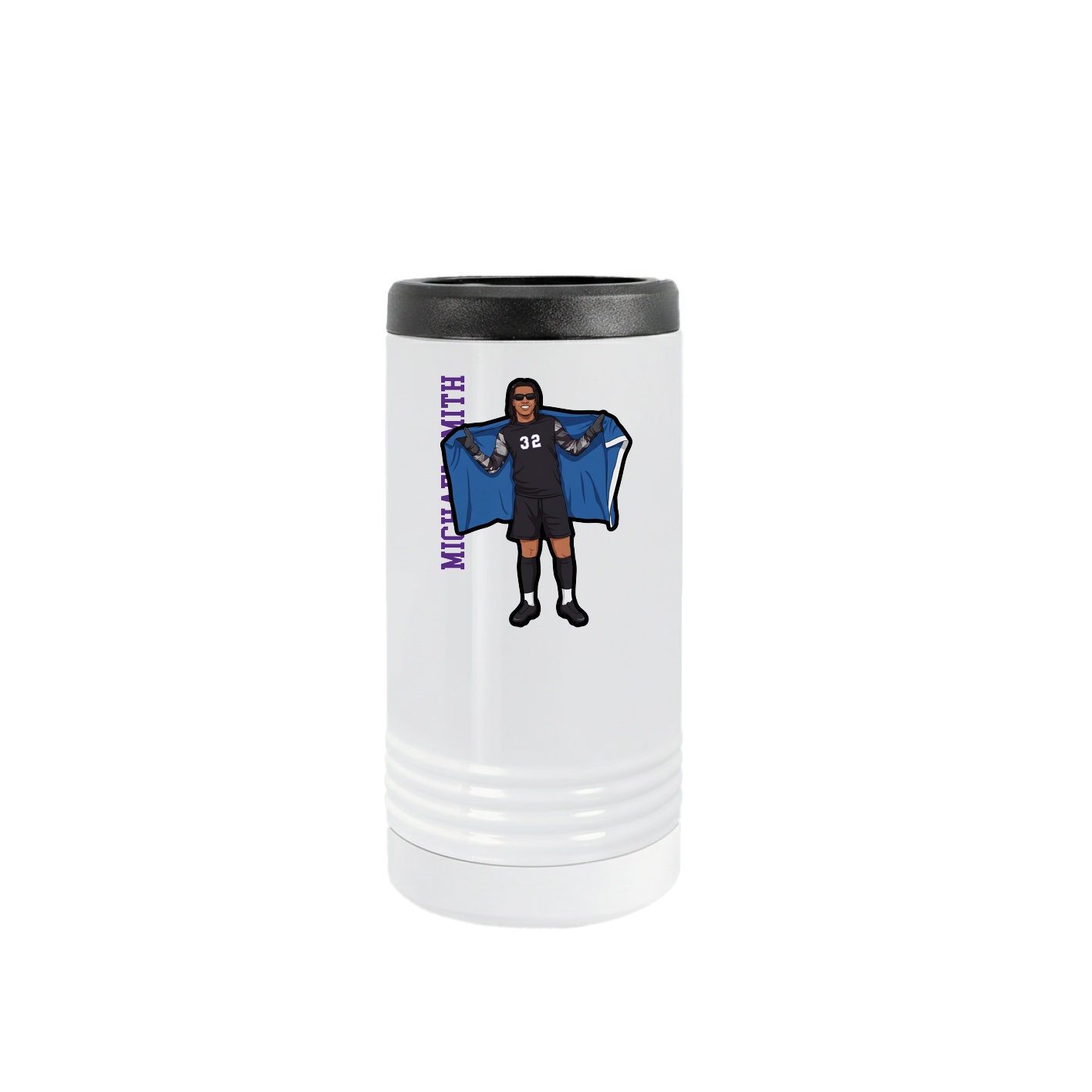 Slim Beverage Holder — Name Vertical in White
