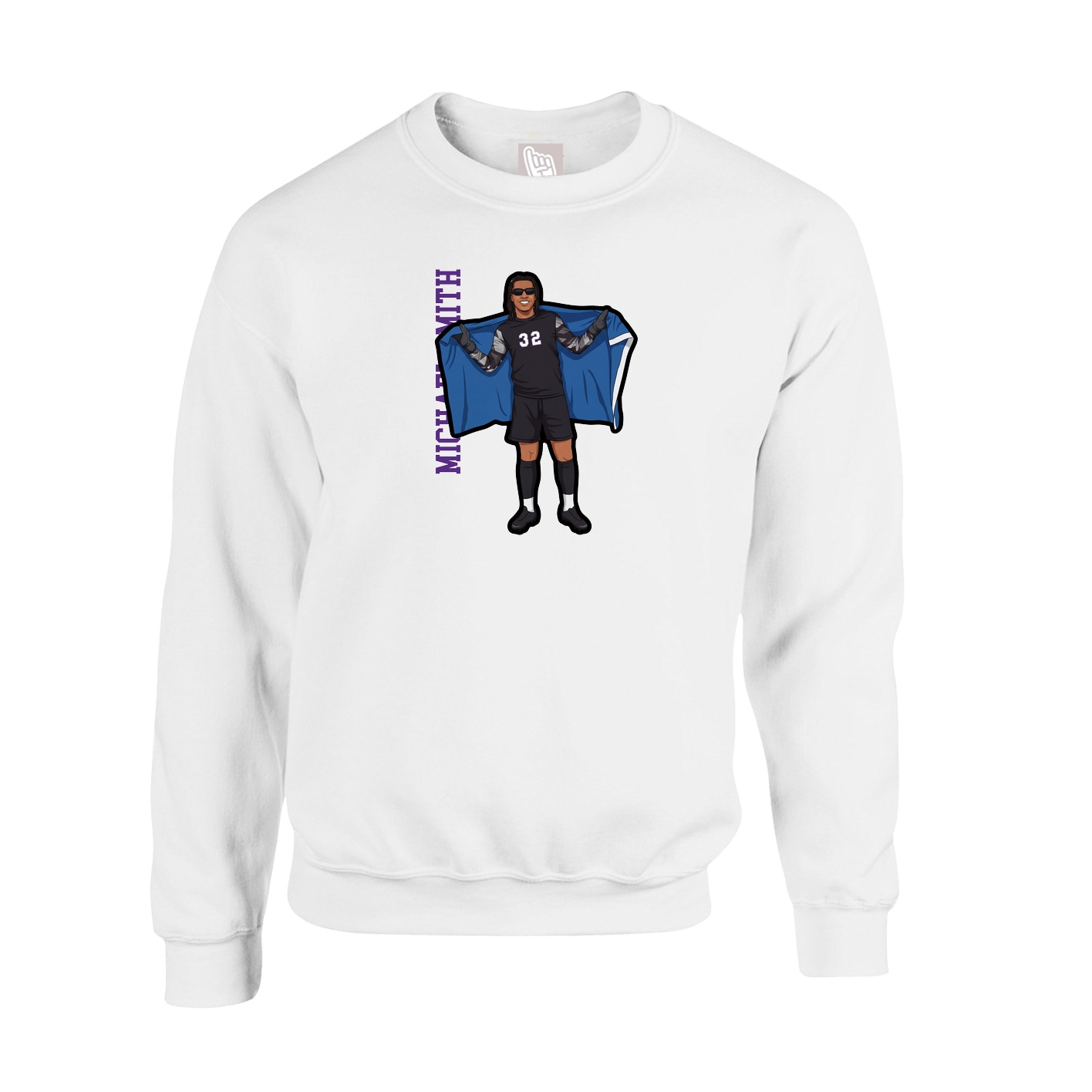 Fleece Crew — Name Vertical in White
