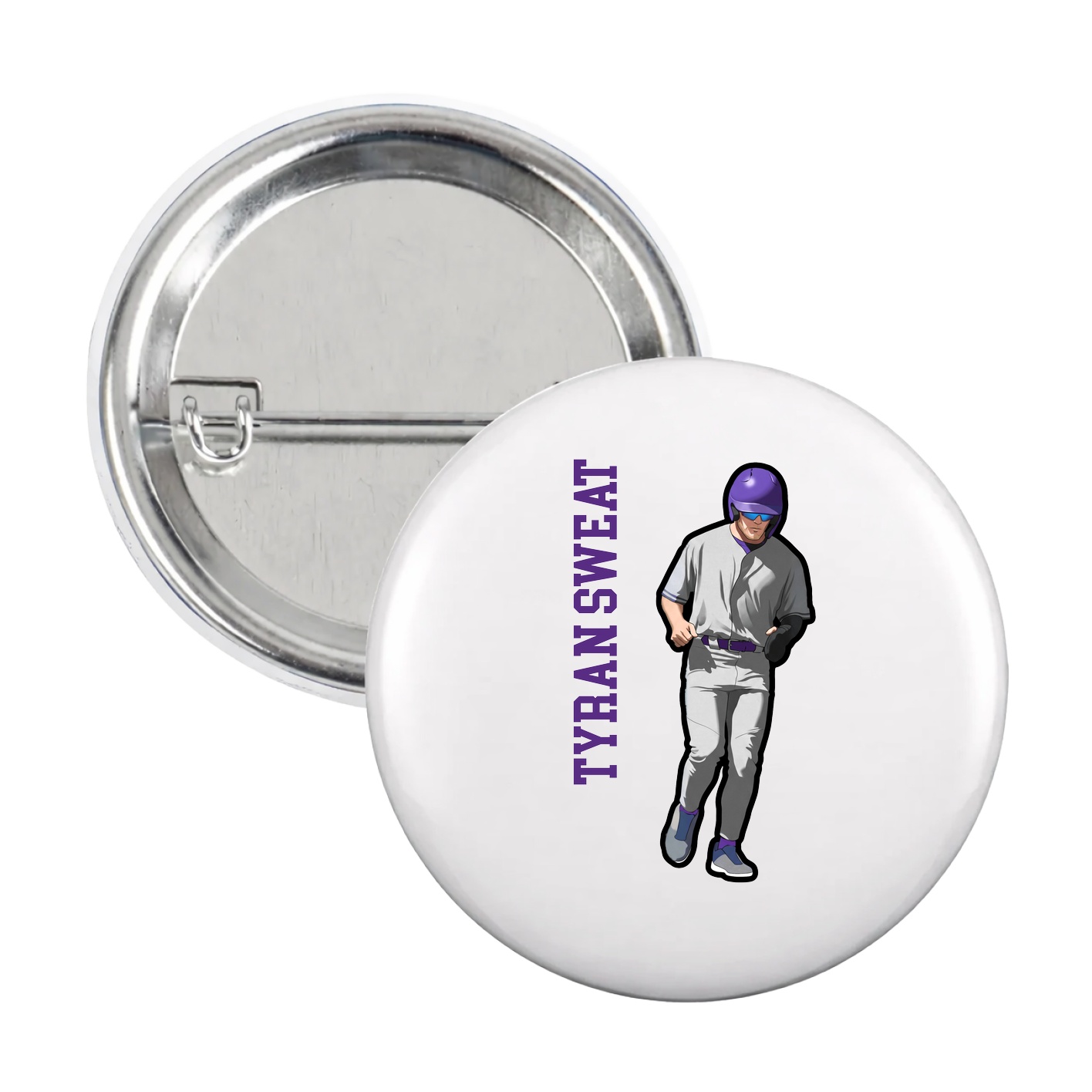 Game Day Button — Name Vertical in White