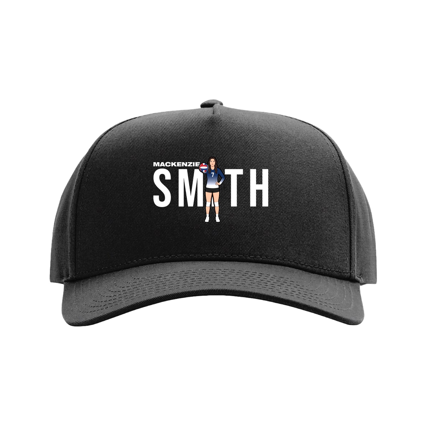 Full Fabric Five-Panel Champ Cap — Player Name in Black
