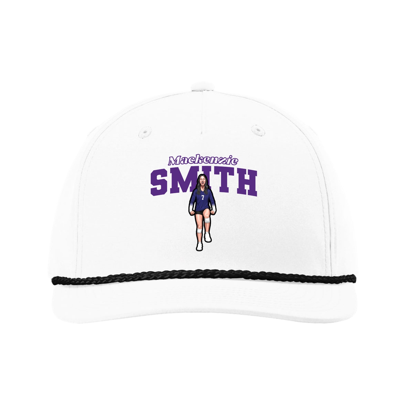 Five-Panel Classic Rope Cap — Name Arch in White