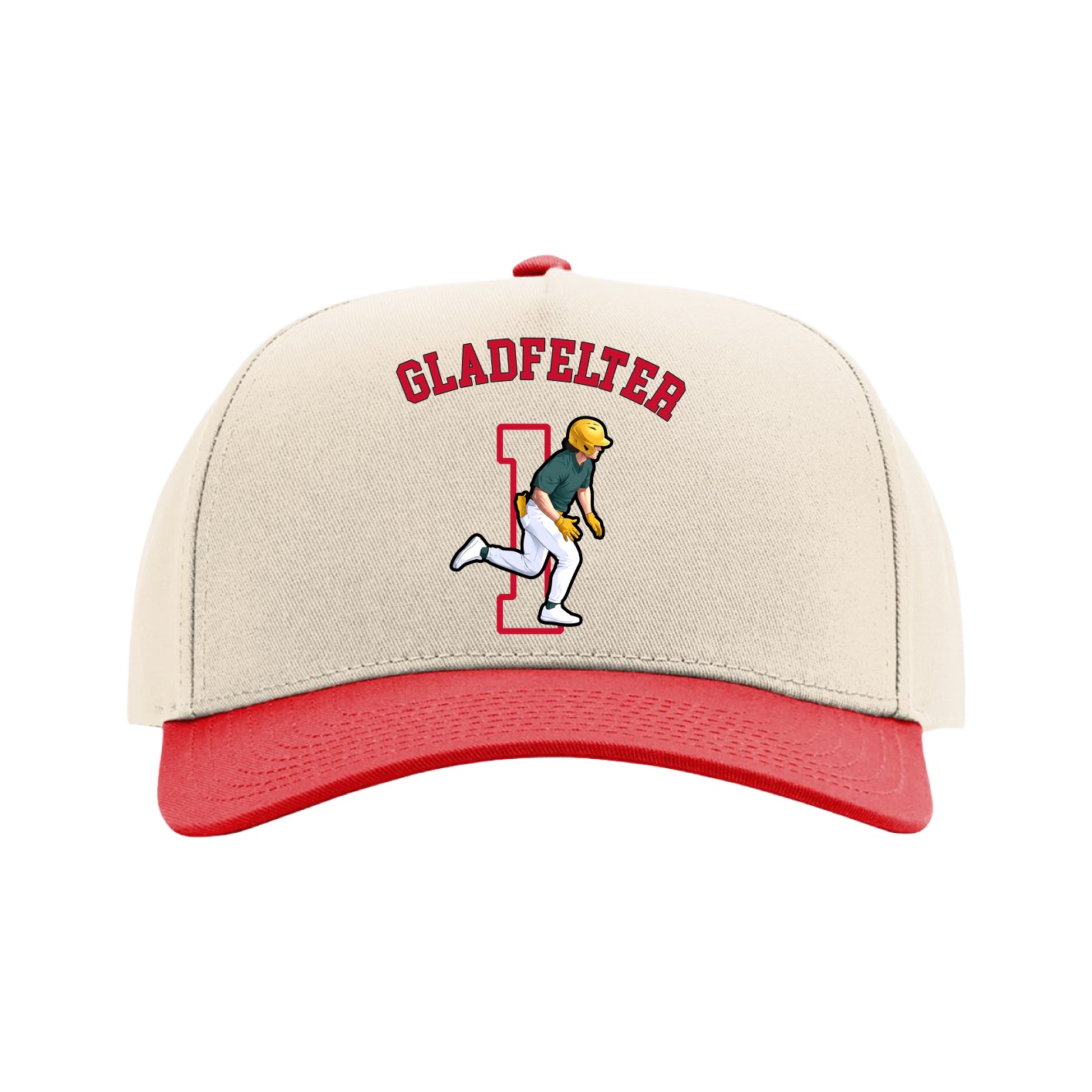 Full Fabric Five-Panel Champ Cap — Shirsey Arch in Cream/Red