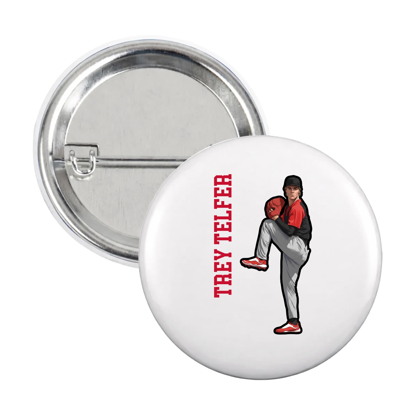 Game Day Button — Name Vertical in White