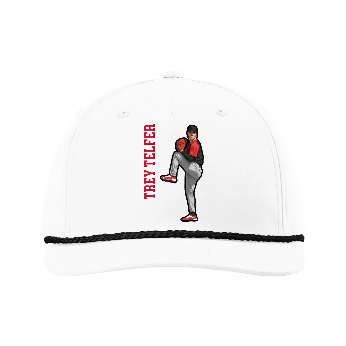Five-Panel Classic Rope Cap — Name Vertical in White