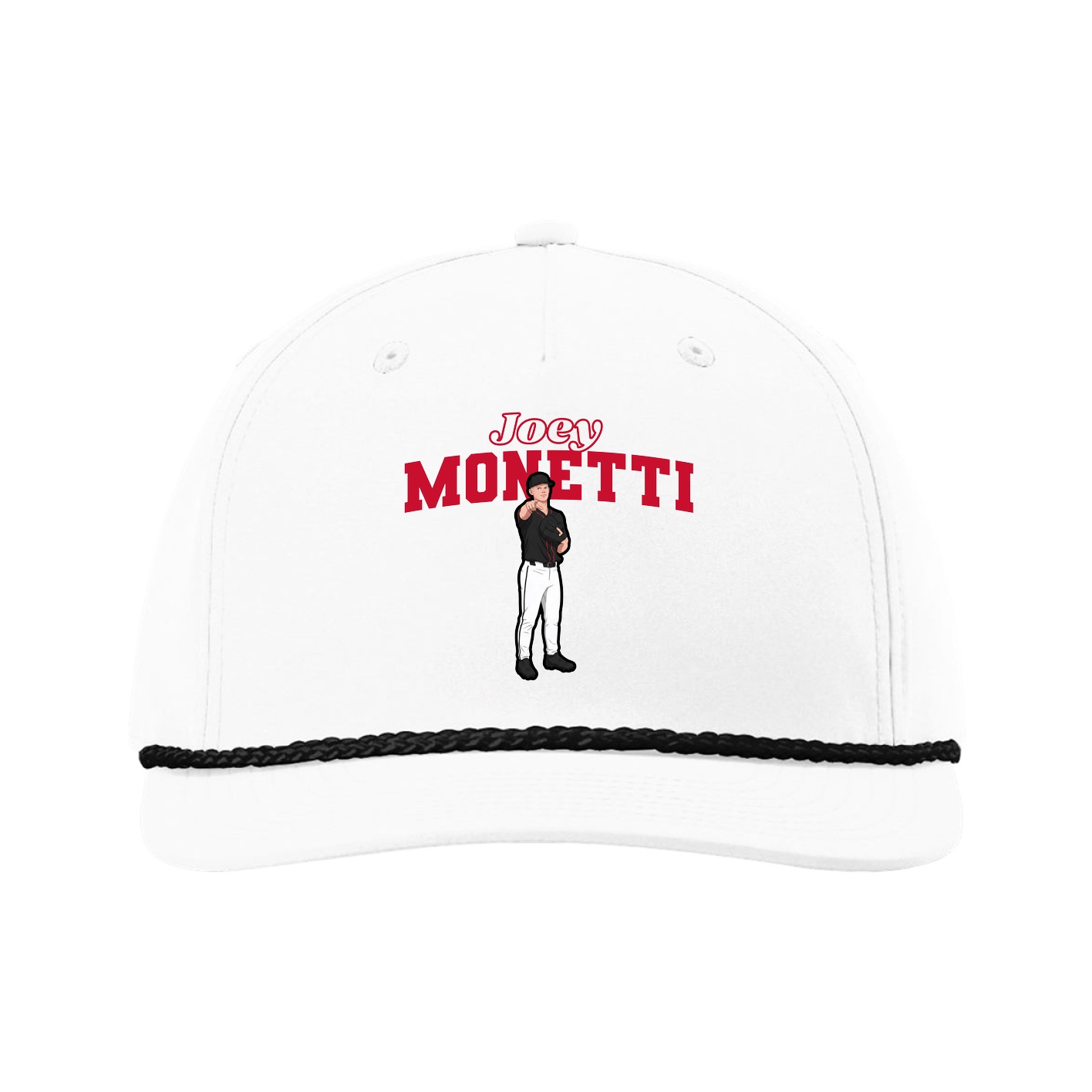 Five-Panel Classic Rope Cap — Name Arch in White