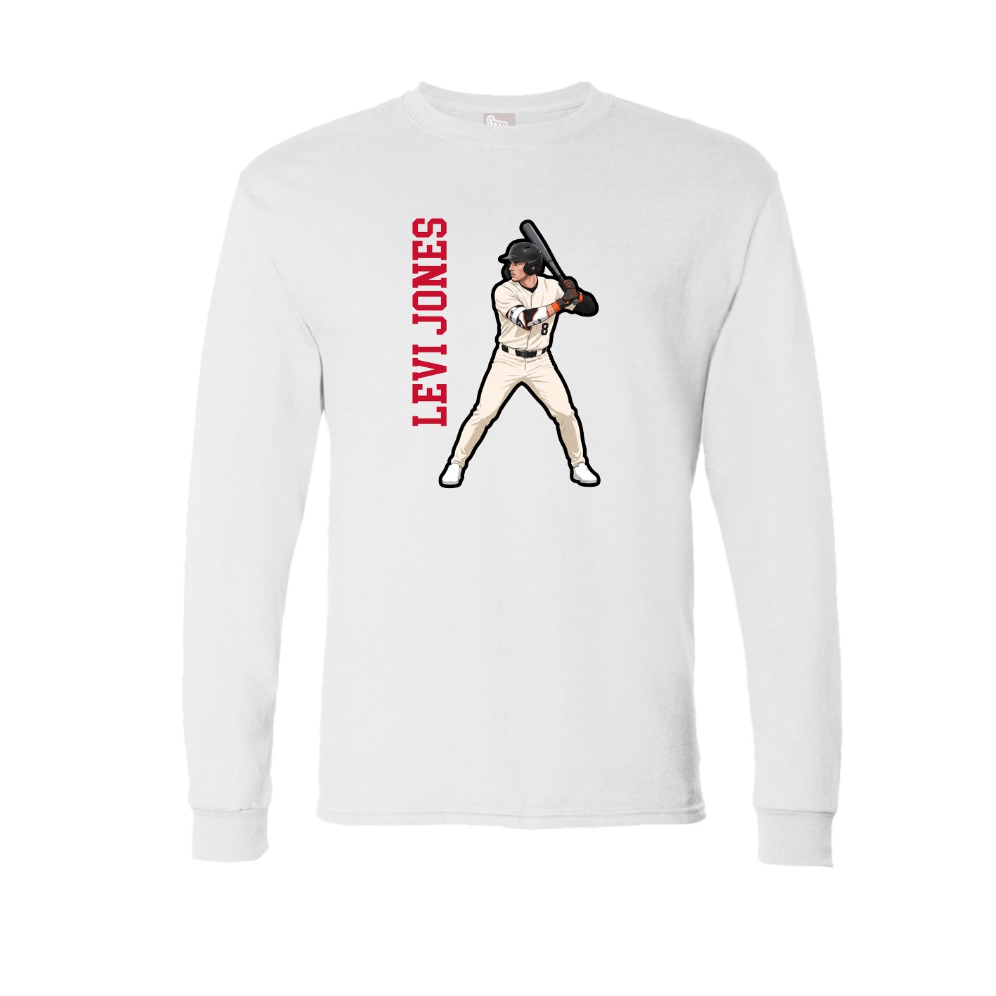 Long Sleeve Tee — Name Vertical in White