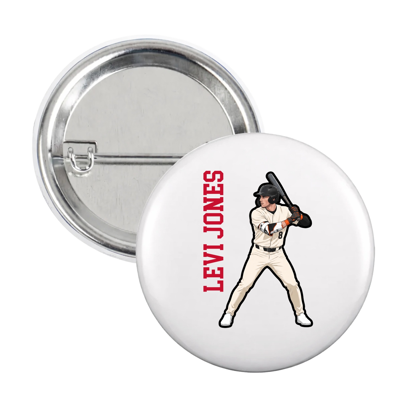 Game Day Button — Name Vertical in White