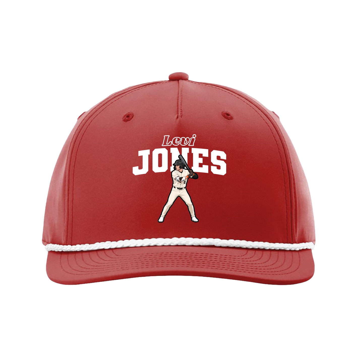 Five-Panel Classic Rope Cap — Name Arch in Red