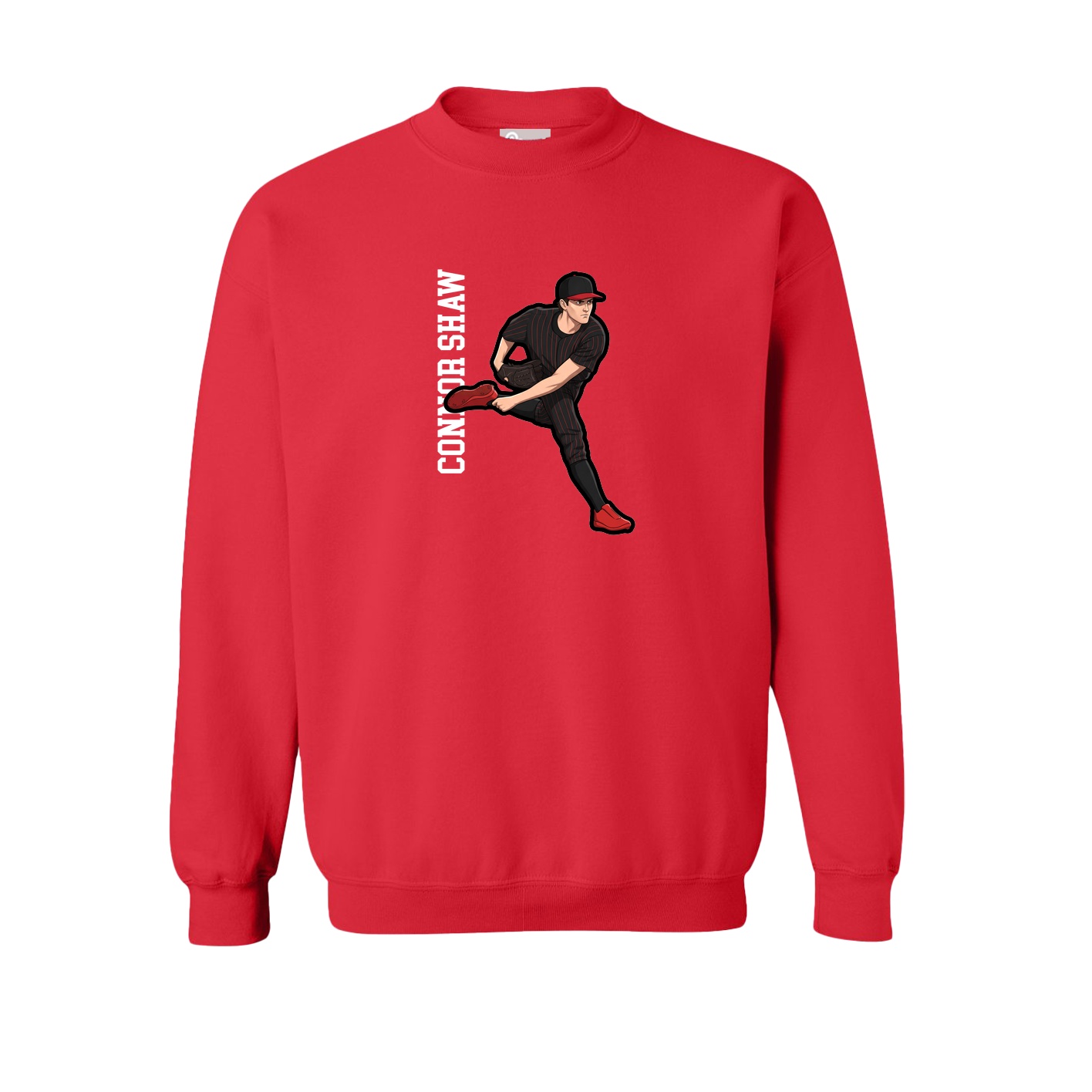 Fleece Crew — Name Vertical in Red
