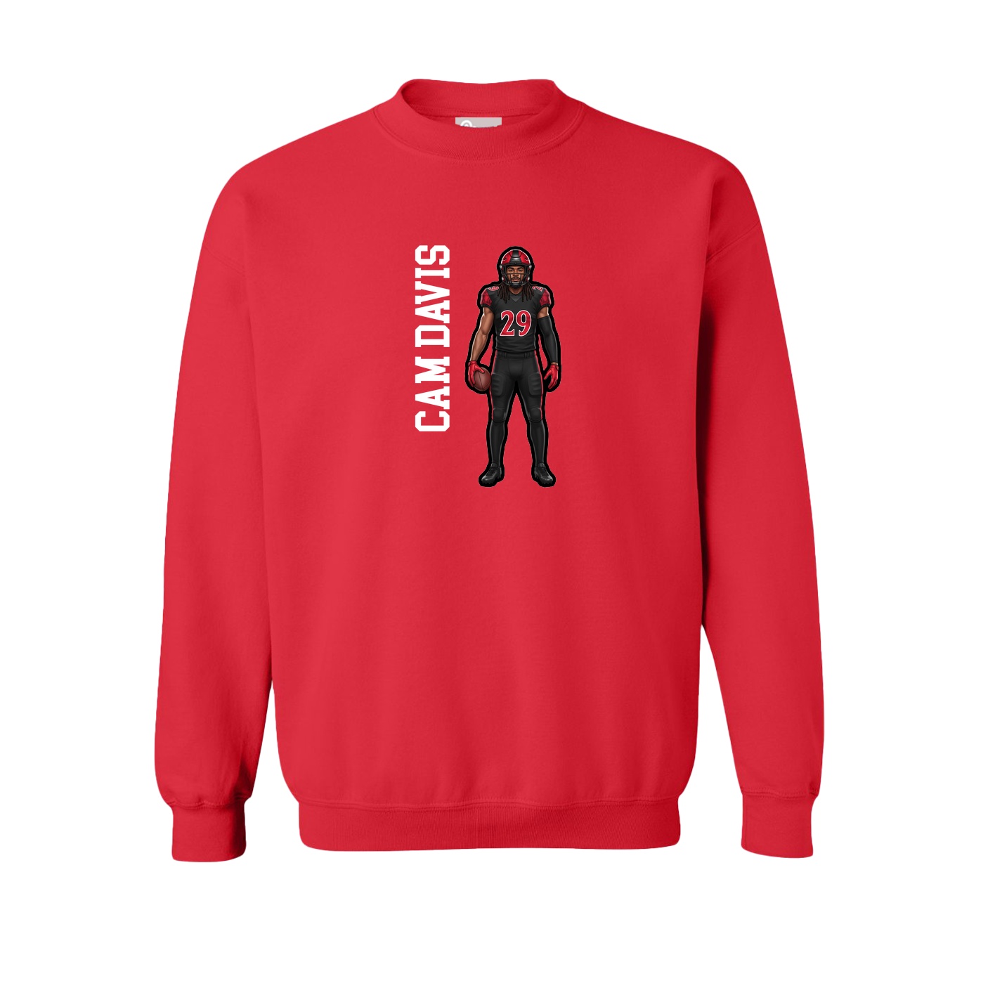 Fleece Crew — Name Vertical in Red