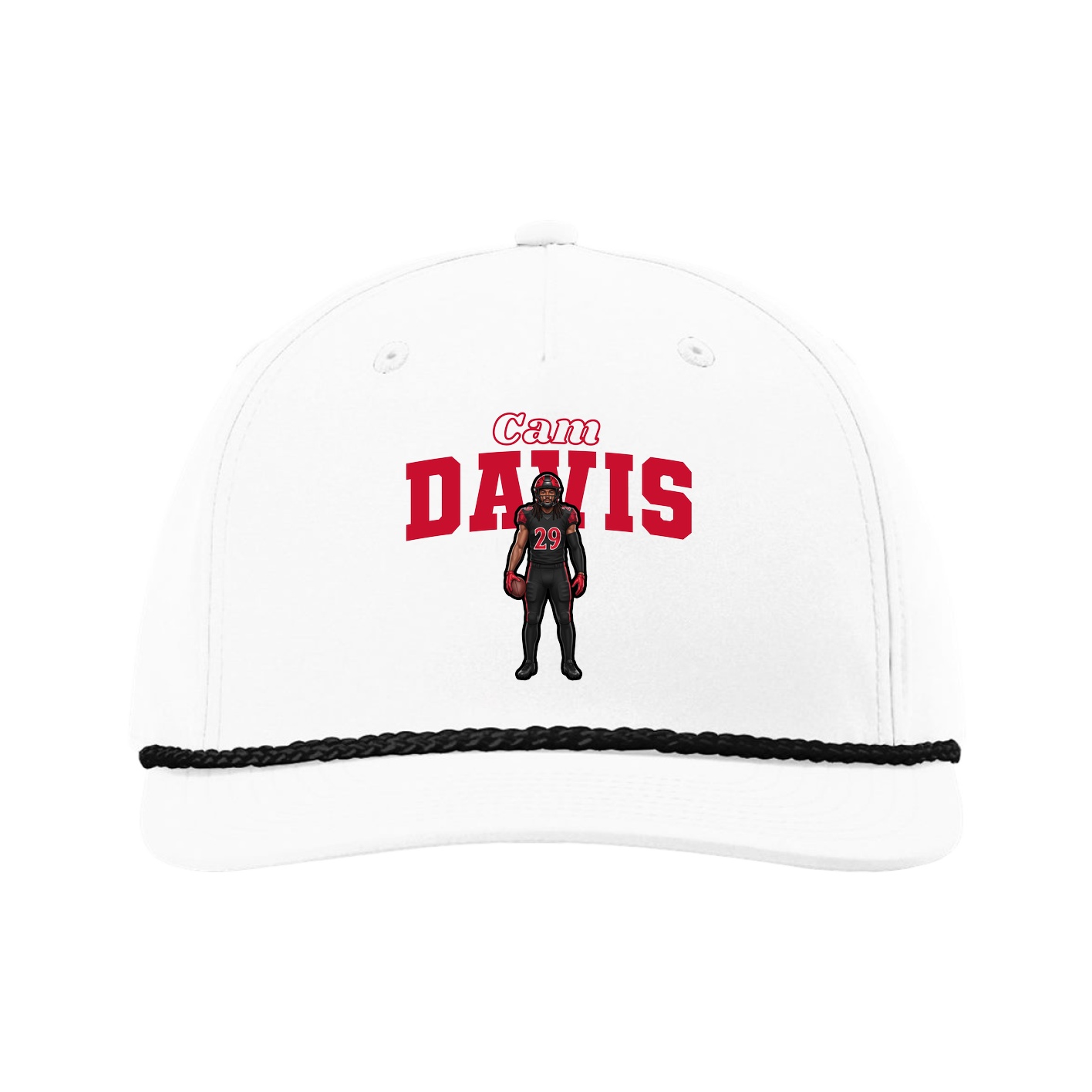 Five-Panel Classic Rope Cap — Name Arch in White