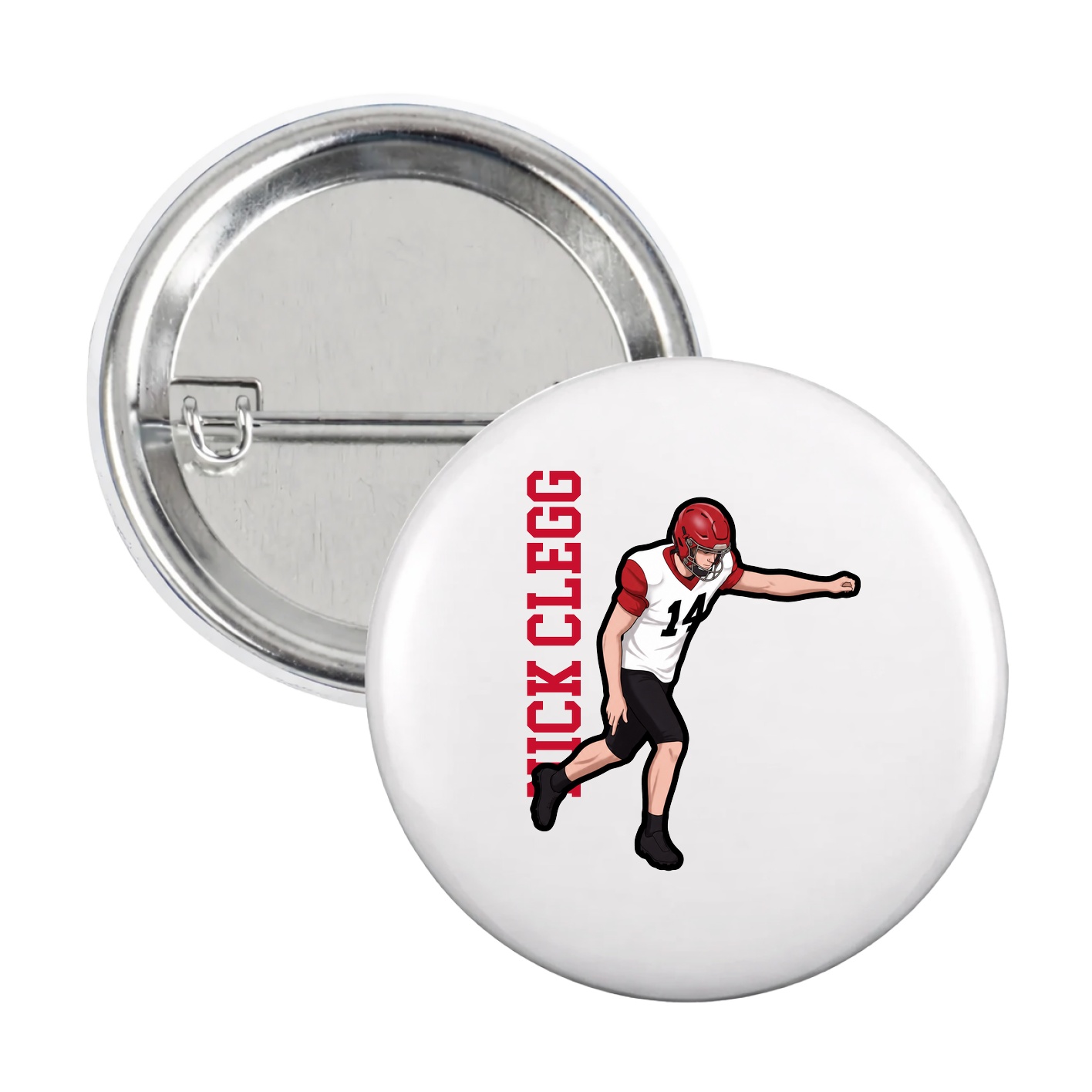 Game Day Button — Name Vertical in White