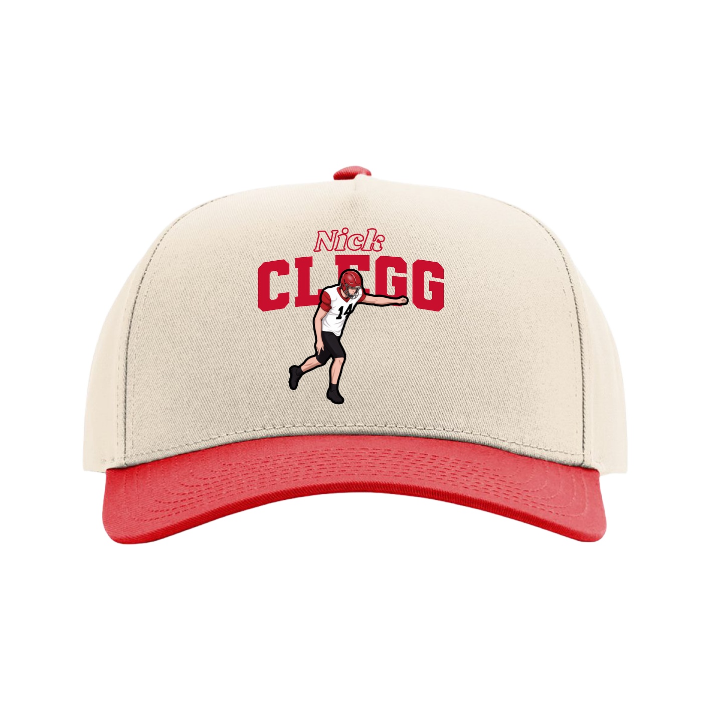 Full Fabric Five-Panel Champ Cap — Name Arch in Cream/Red