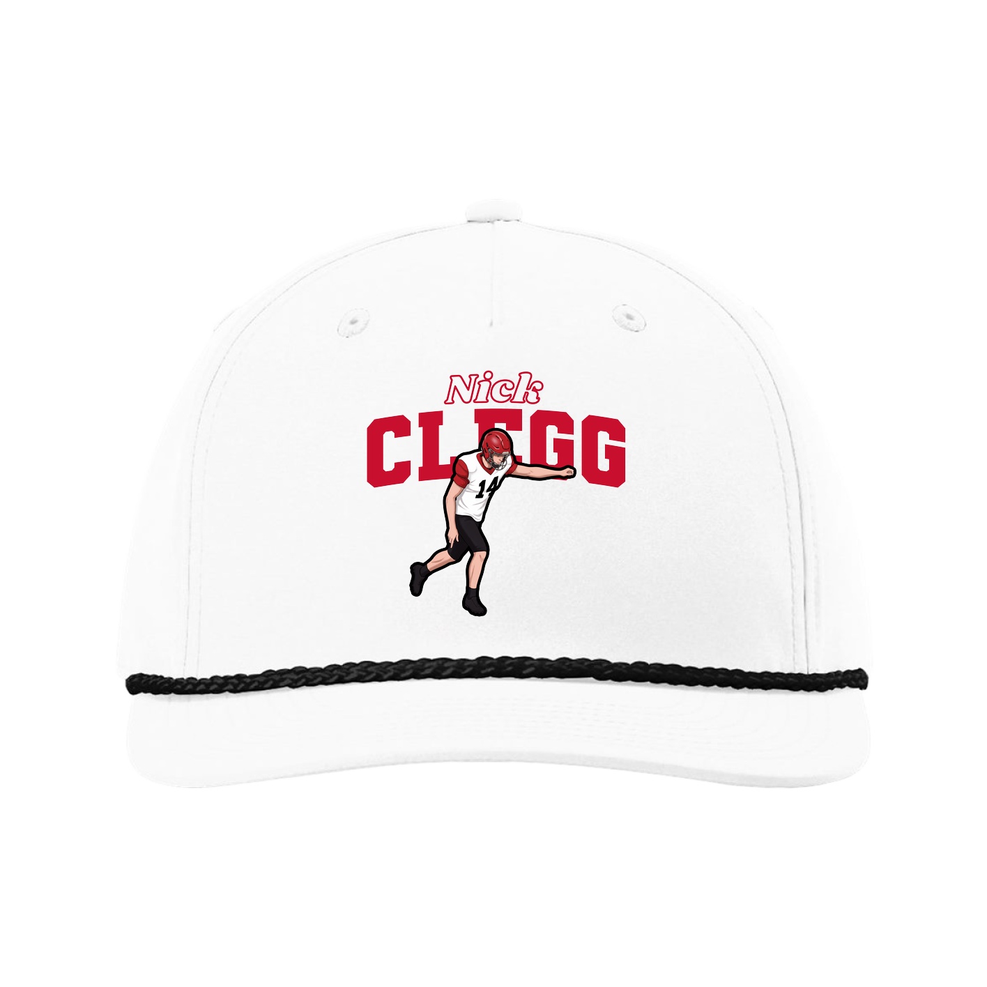 Five-Panel Classic Rope Cap — Name Arch in White