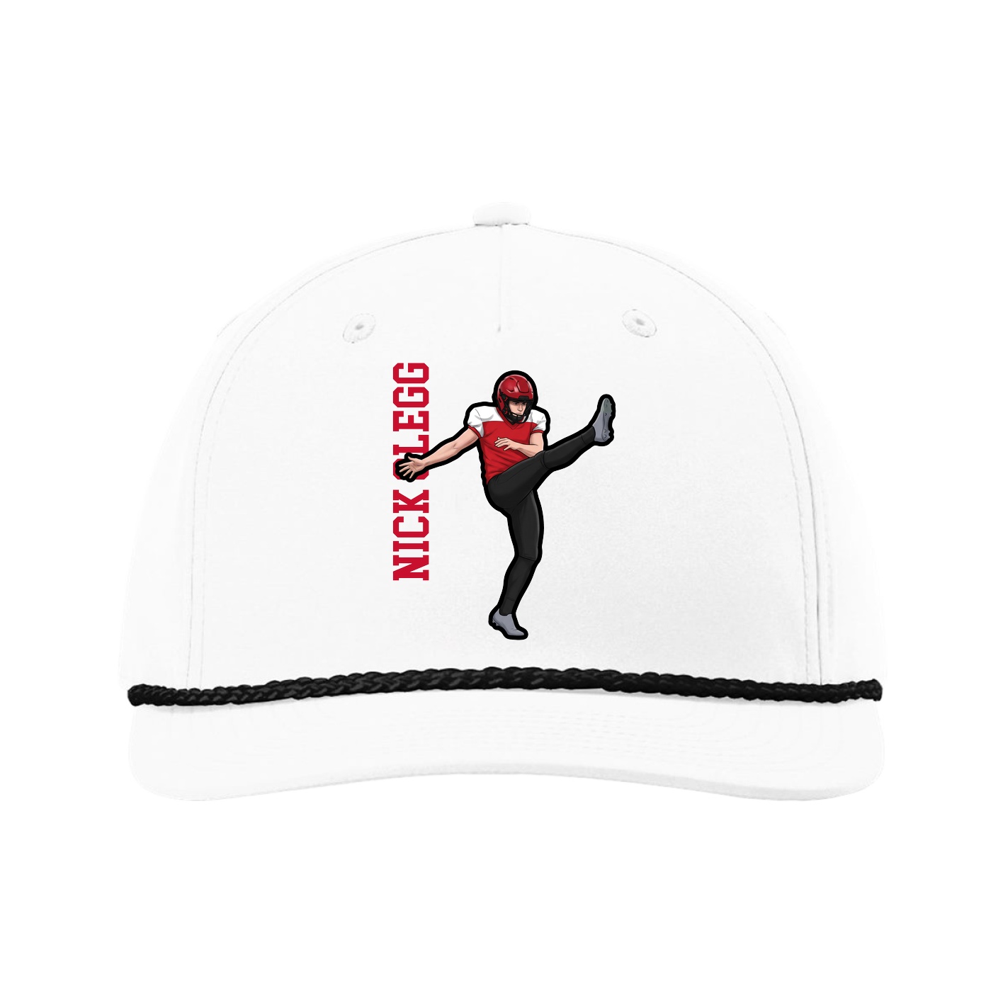 Five-Panel Classic Rope Cap — Name Vertical in White