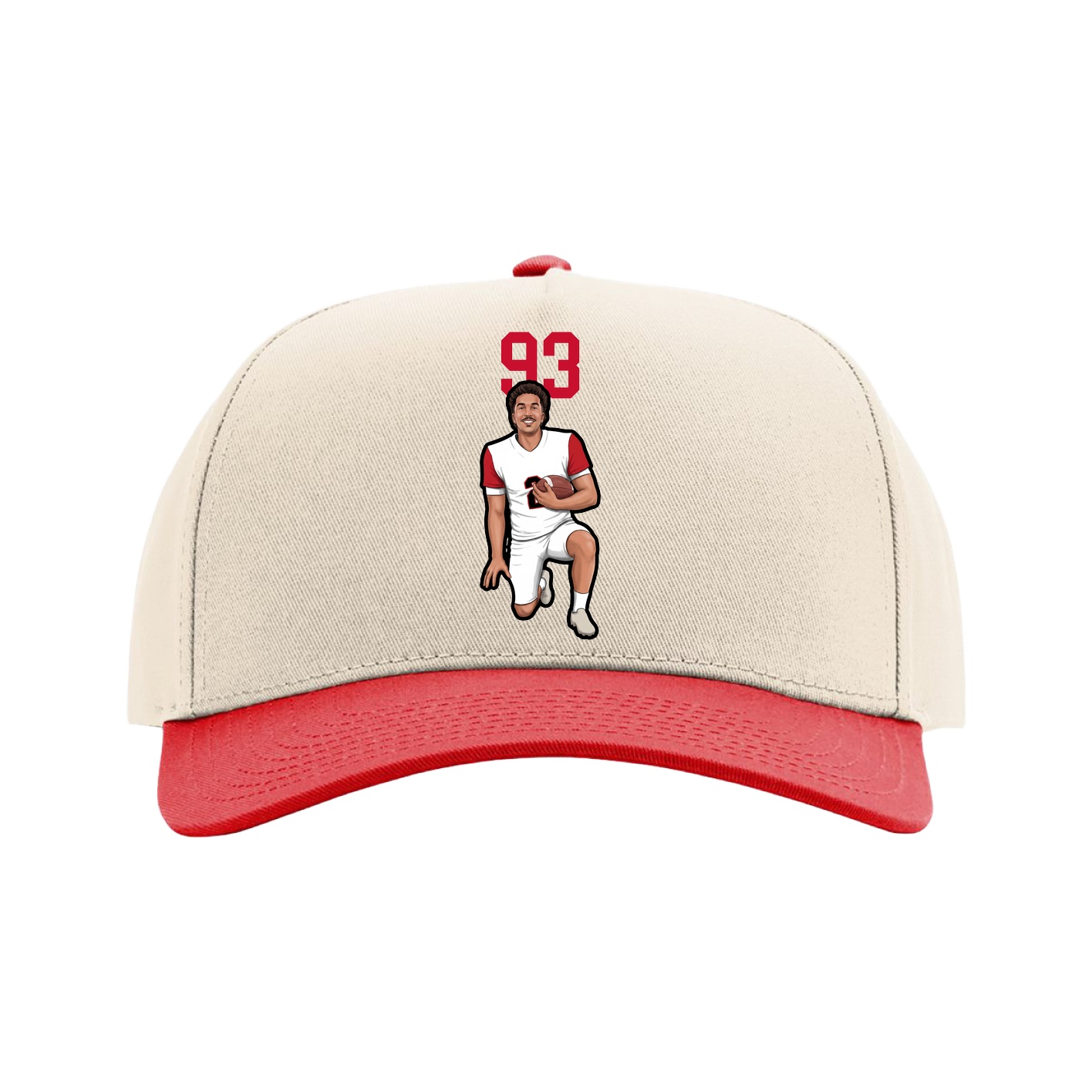 Full Fabric Five-Panel Champ Cap — Number Top in Cream/Red