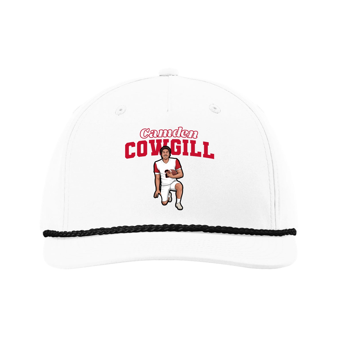Five-Panel Classic Rope Cap — Name Arch in White
