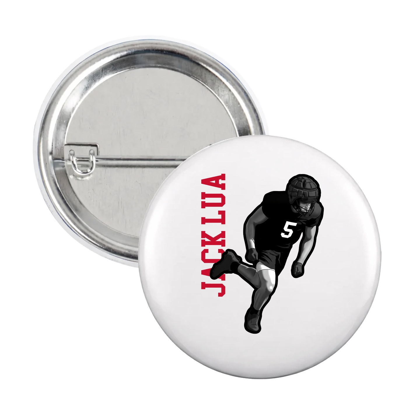 Game Day Button — Name Vertical in White