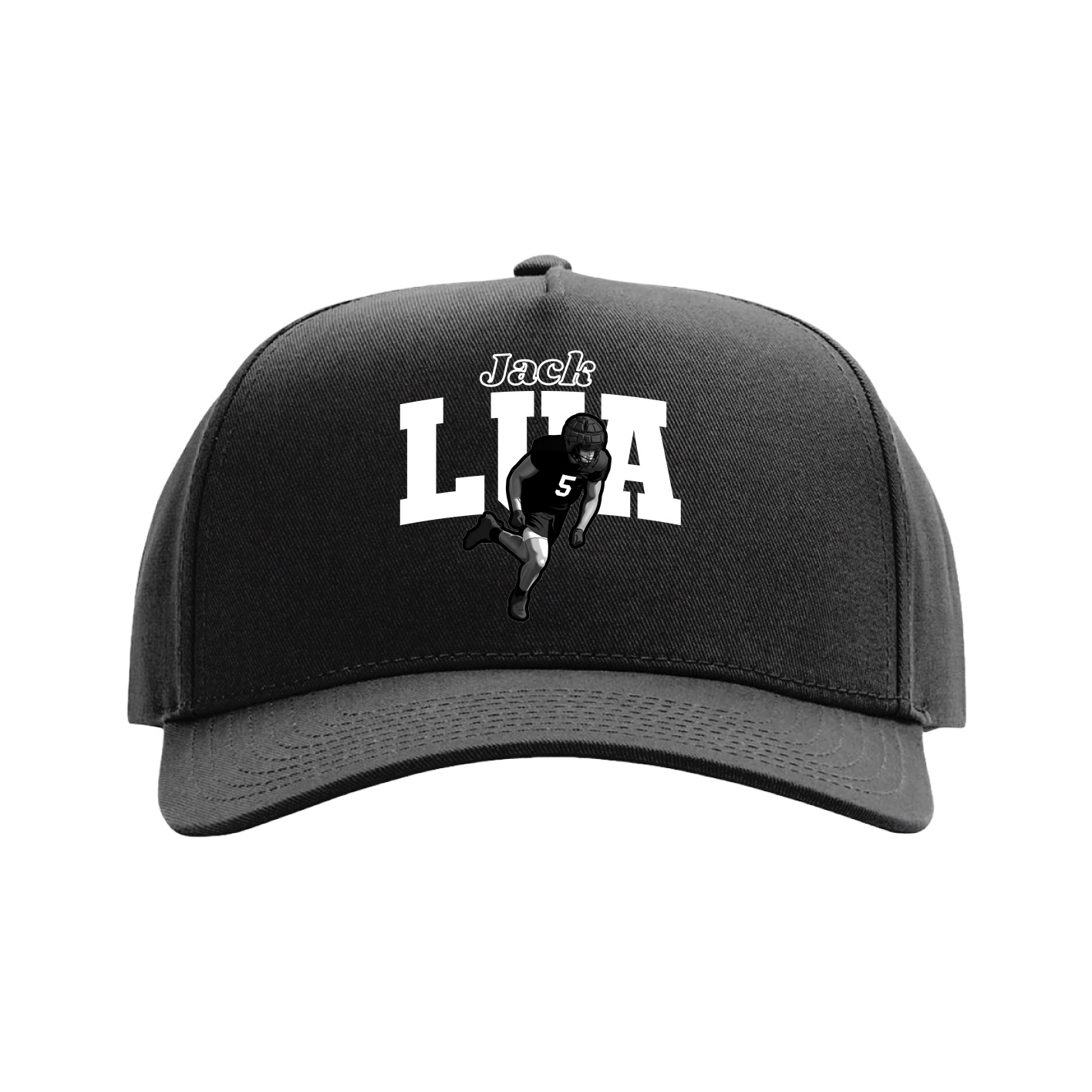 Full Fabric Five-Panel Champ Cap — Name Arch in Black