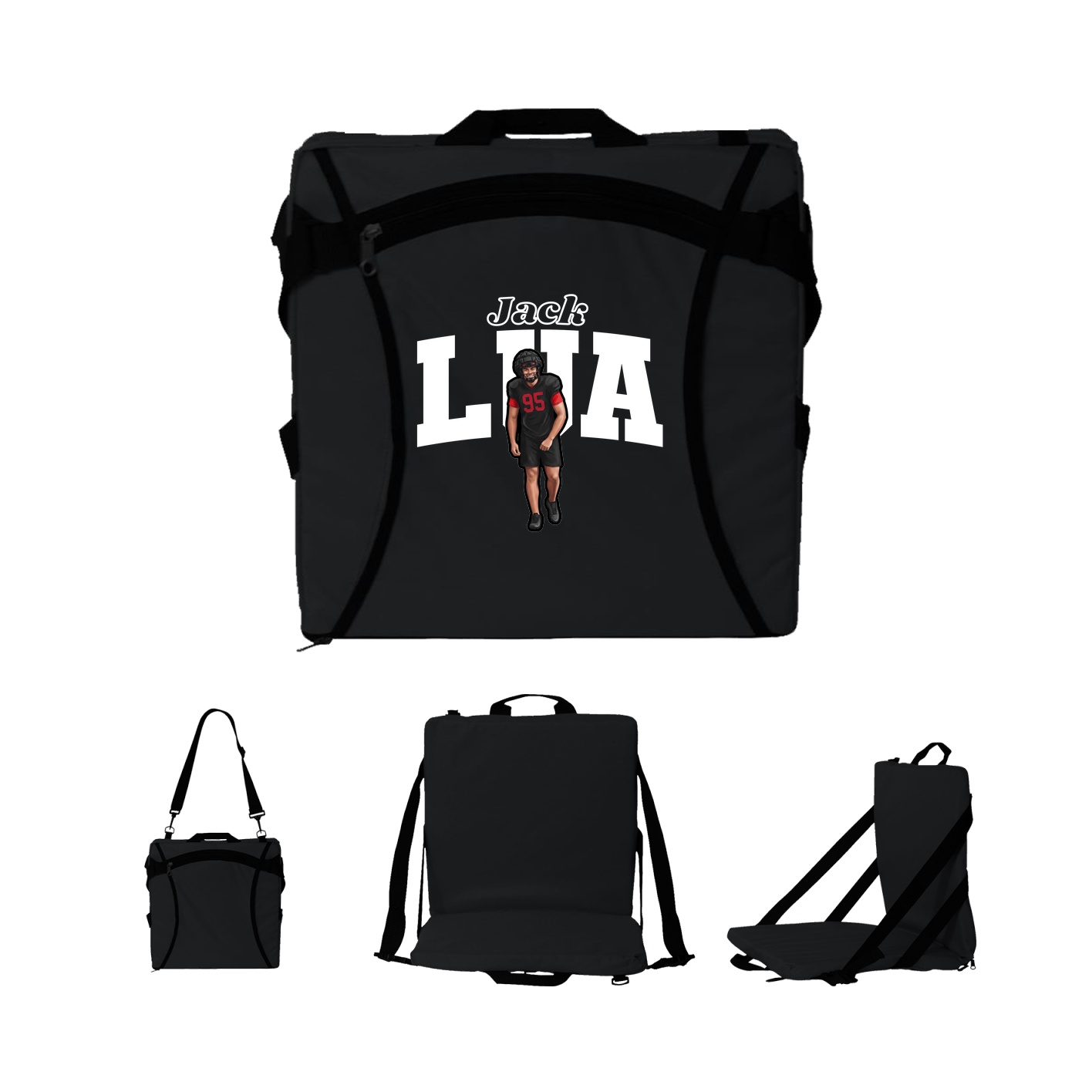 Folding Stadium Seat — Name Arch in Black