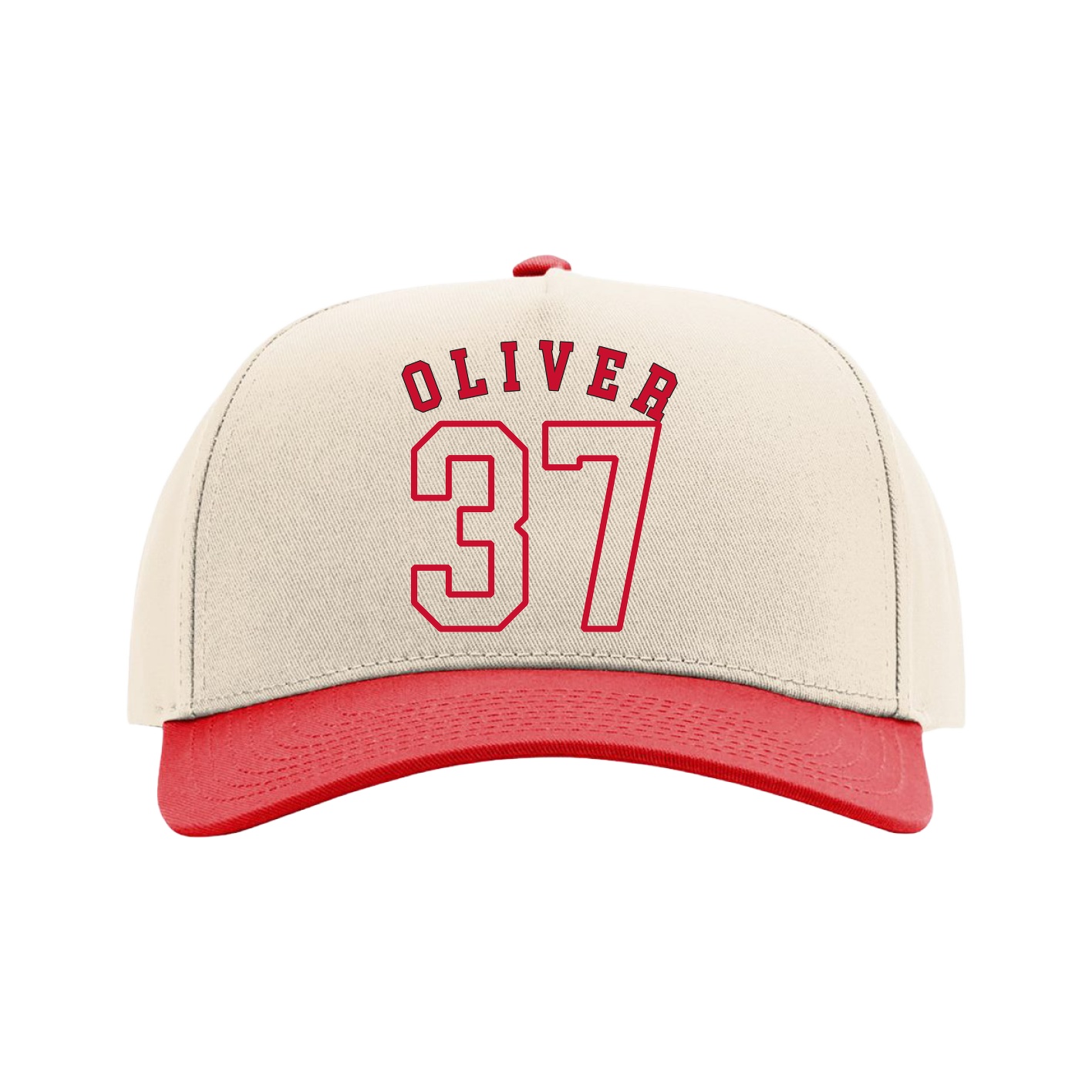 Full Fabric Five-Panel Champ Cap — Shirsey Arch in Cream/Red