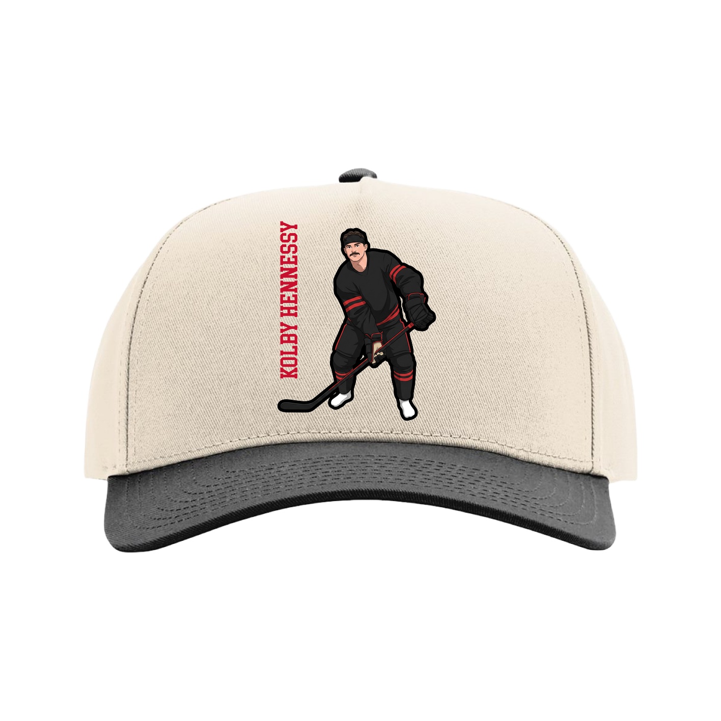 Full Fabric Five-Panel Champ Cap — Name Vertical in Cream/Black