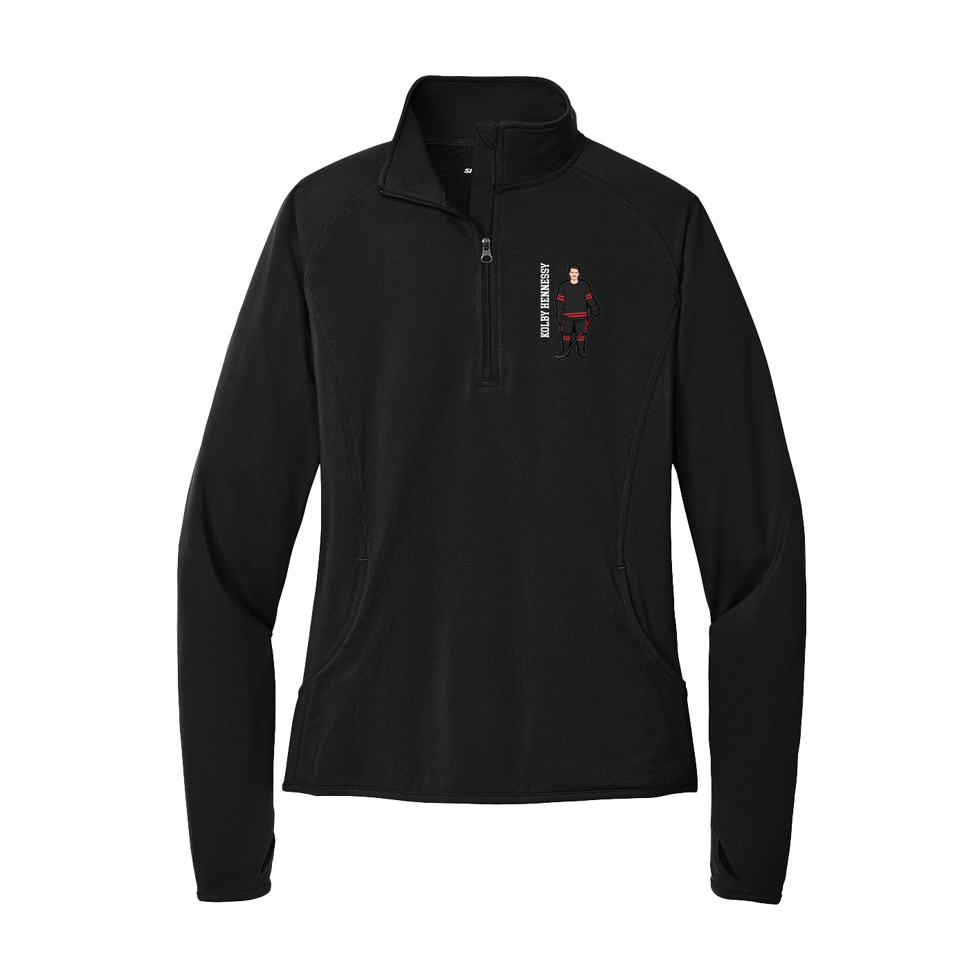 Women's Q-Zip Pullover — Name Vertical in Black