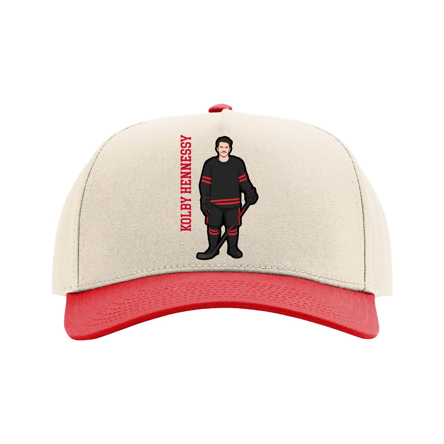 Full Fabric Five-Panel Champ Cap — Name Vertical in Cream/Red