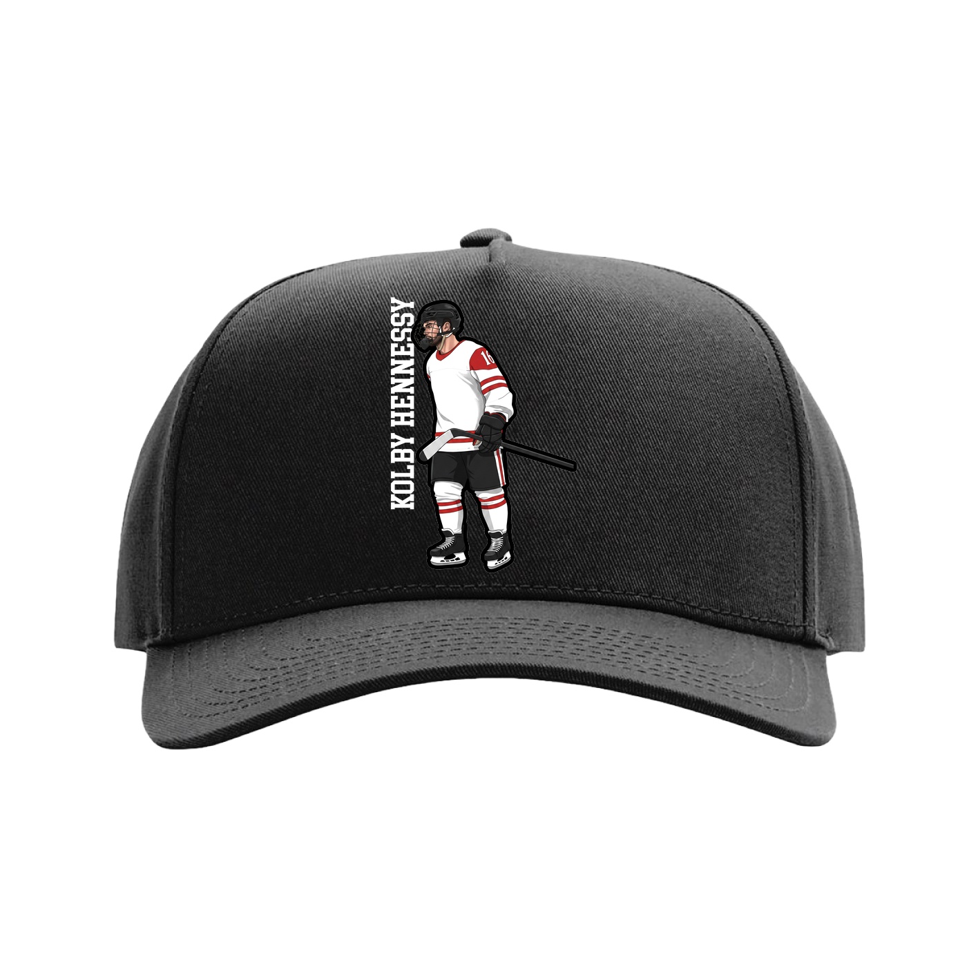 Full Fabric Five-Panel Champ Cap — Name Vertical in Black
