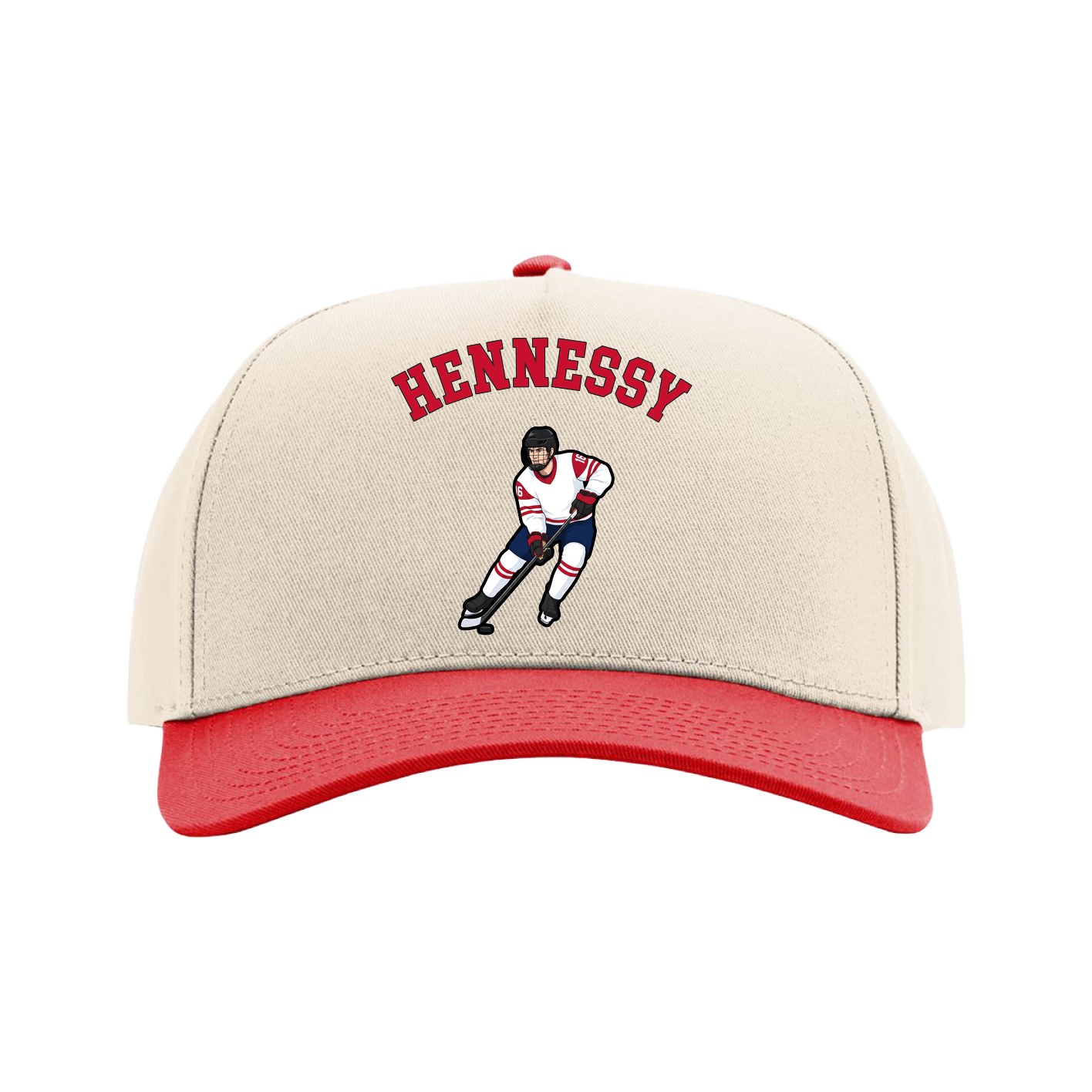 Full Fabric Five-Panel Champ Cap — Shirsey Arch in Cream/Red
