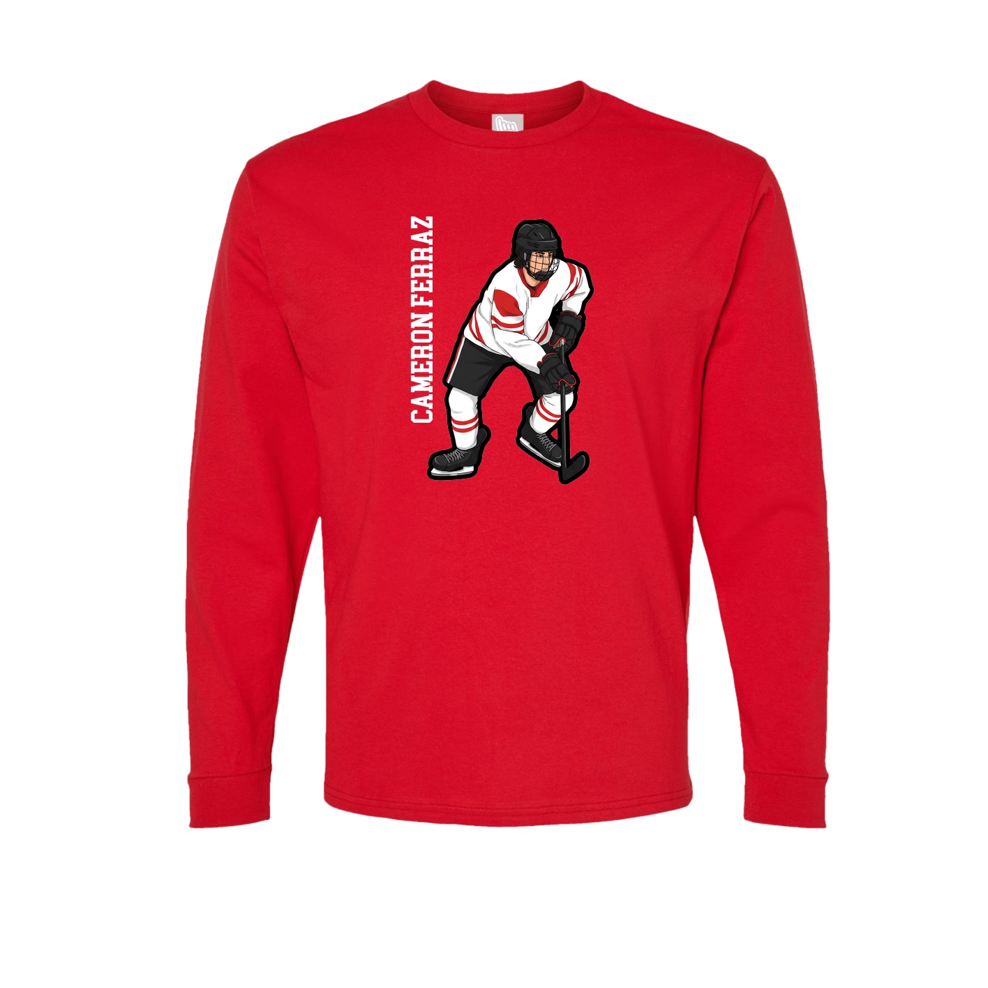 Long Sleeve Tee — Name Vertical in Red