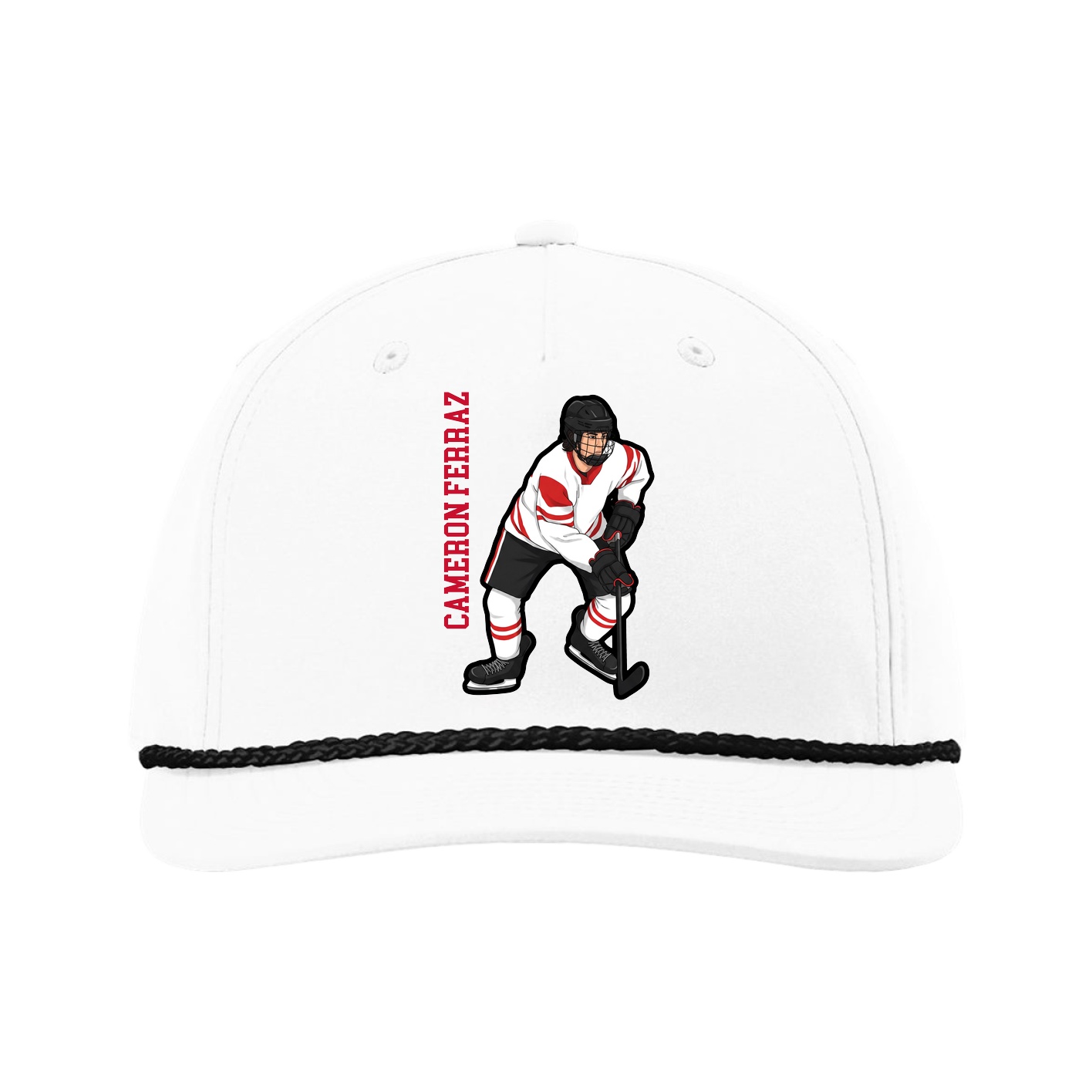 Five-Panel Classic Rope Cap — Name Vertical in White