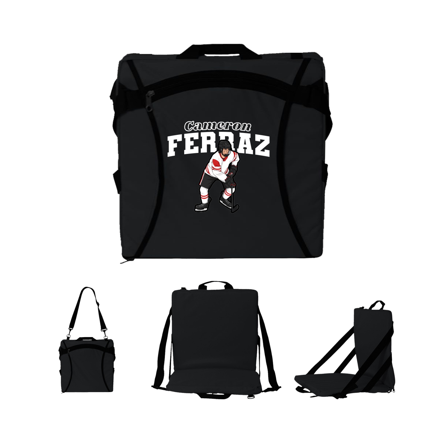 Folding Stadium Seat — Name Arch in Black